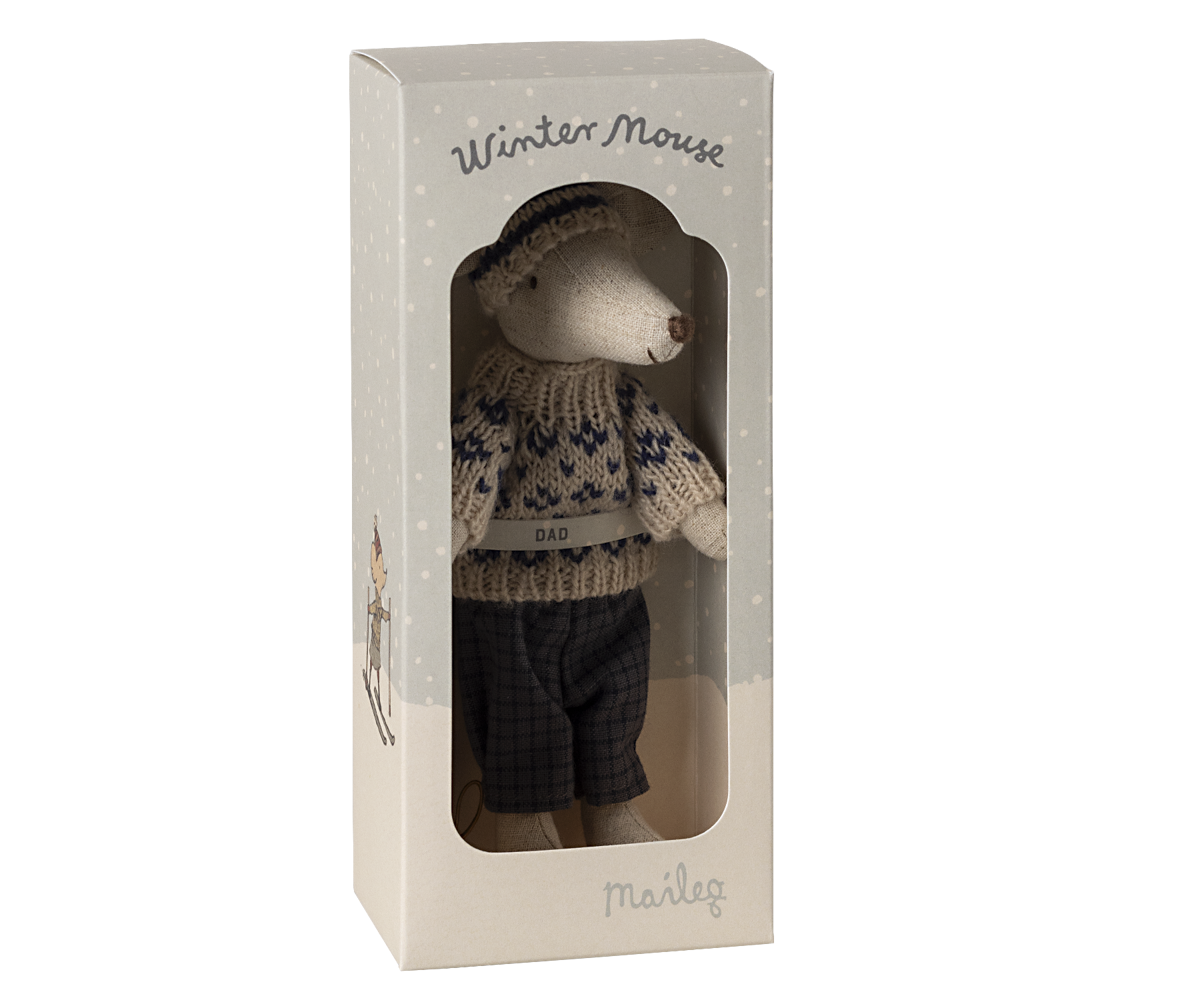 Maileg Winter mouse with ski set, Dad - Blue