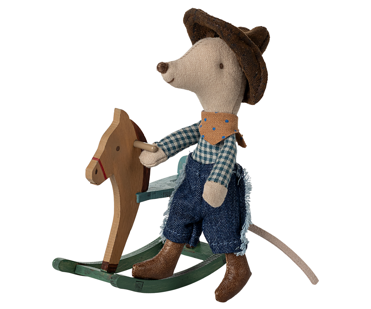 Maileg Cowboy mouse on rocking horse, Little brother | Playroom Avenue