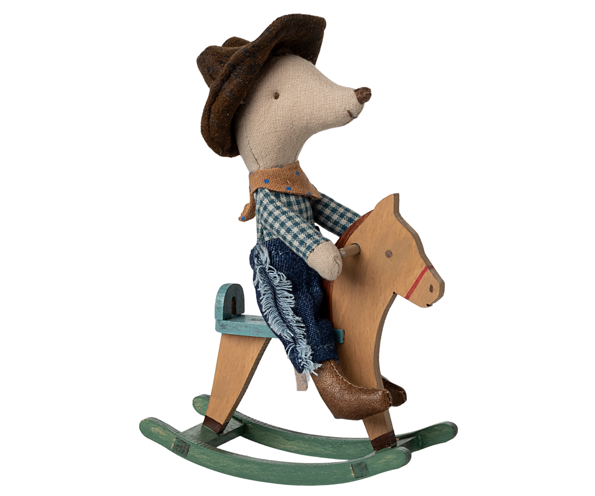 Maileg Cowboy mouse on rocking horse, Little brother | Playroom Avenue
