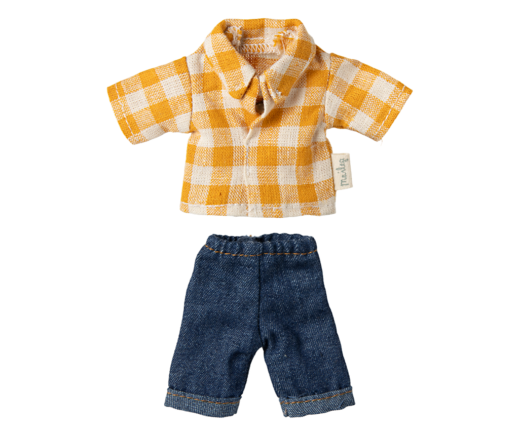 Maileg Yellow checked shirt and pants, Dad mouse | Playroom Avenue