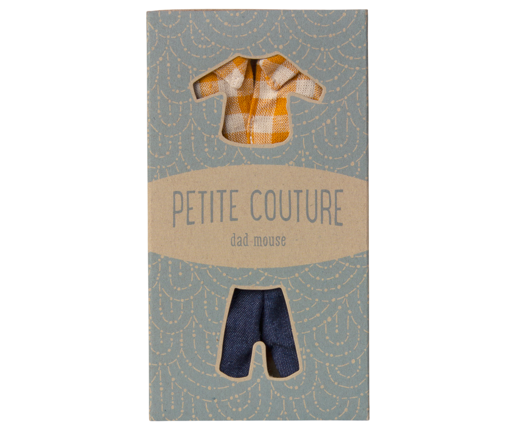 Maileg Yellow checked shirt and pants, Dad mouse | Playroom Avenue