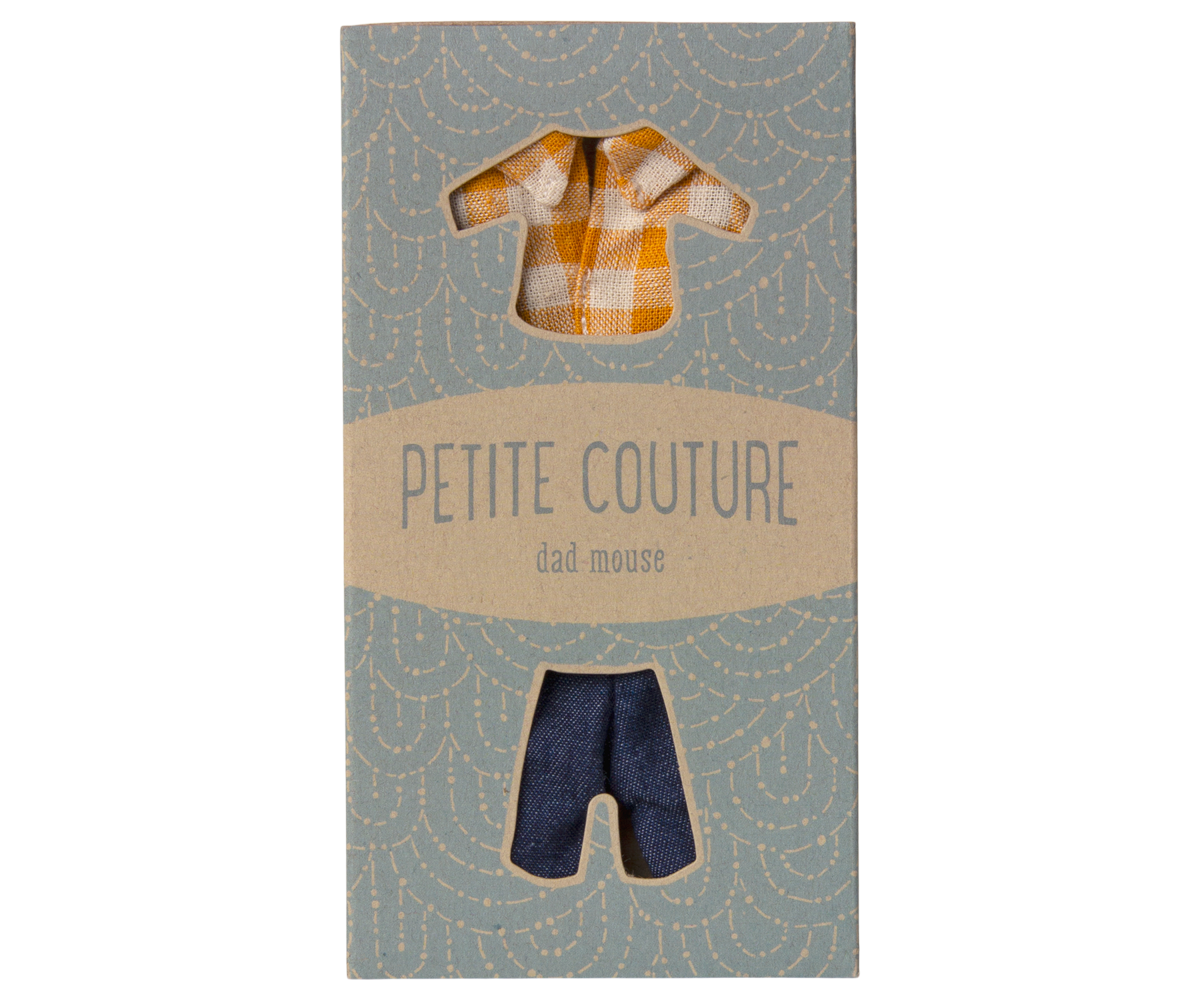 Maileg Yellow checked shirt and pants, Dad mouse | Playroom Avenue
