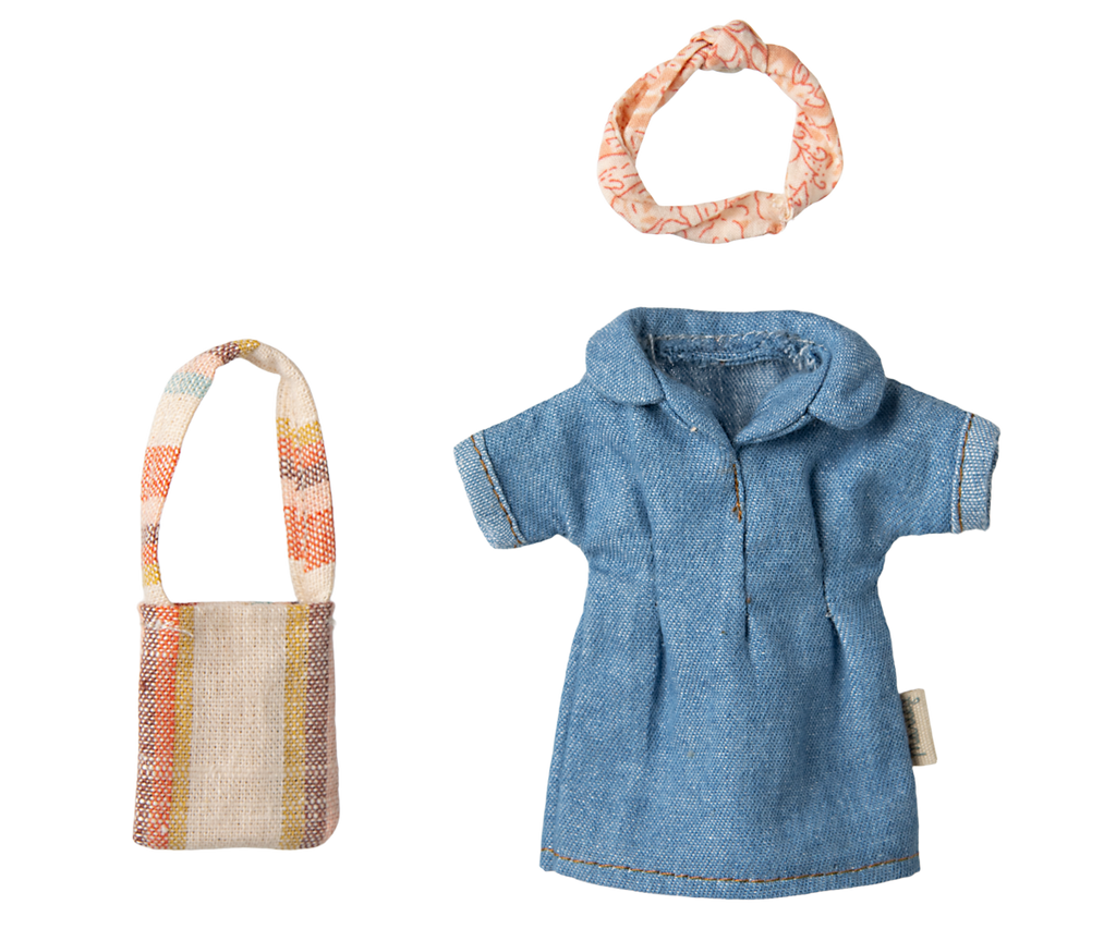 Maileg Denim dress and bag, Mum mouse | Playroom Avenue