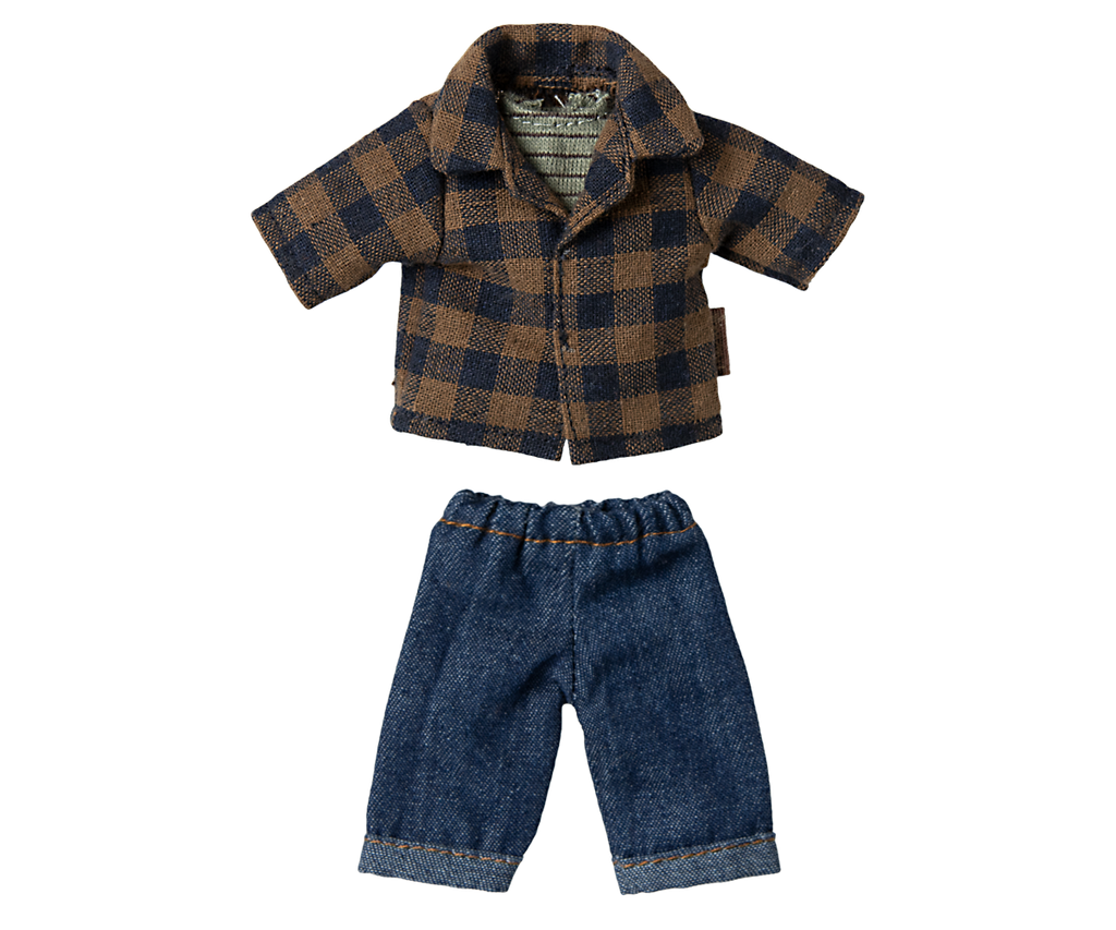 Maileg Brown checked shirt and pants, Dad mouse | Playroom Avenue