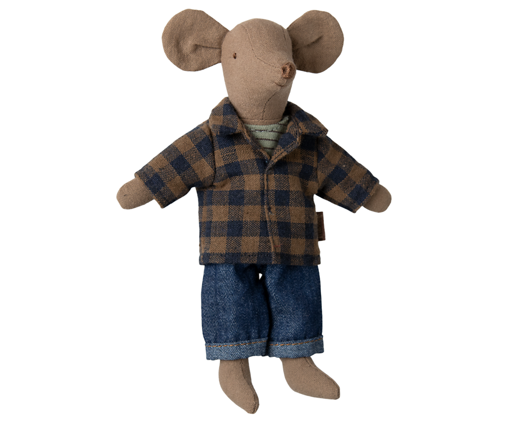 Maileg Brown checked shirt and pants, Dad mouse | Playroom Avenue