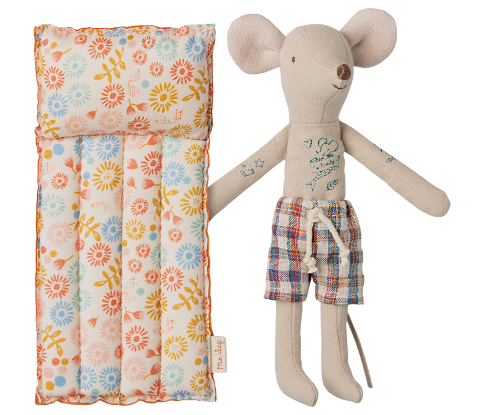 Maileg Beach mouse with air mattress, Dad - Flower | Playroom Avenue