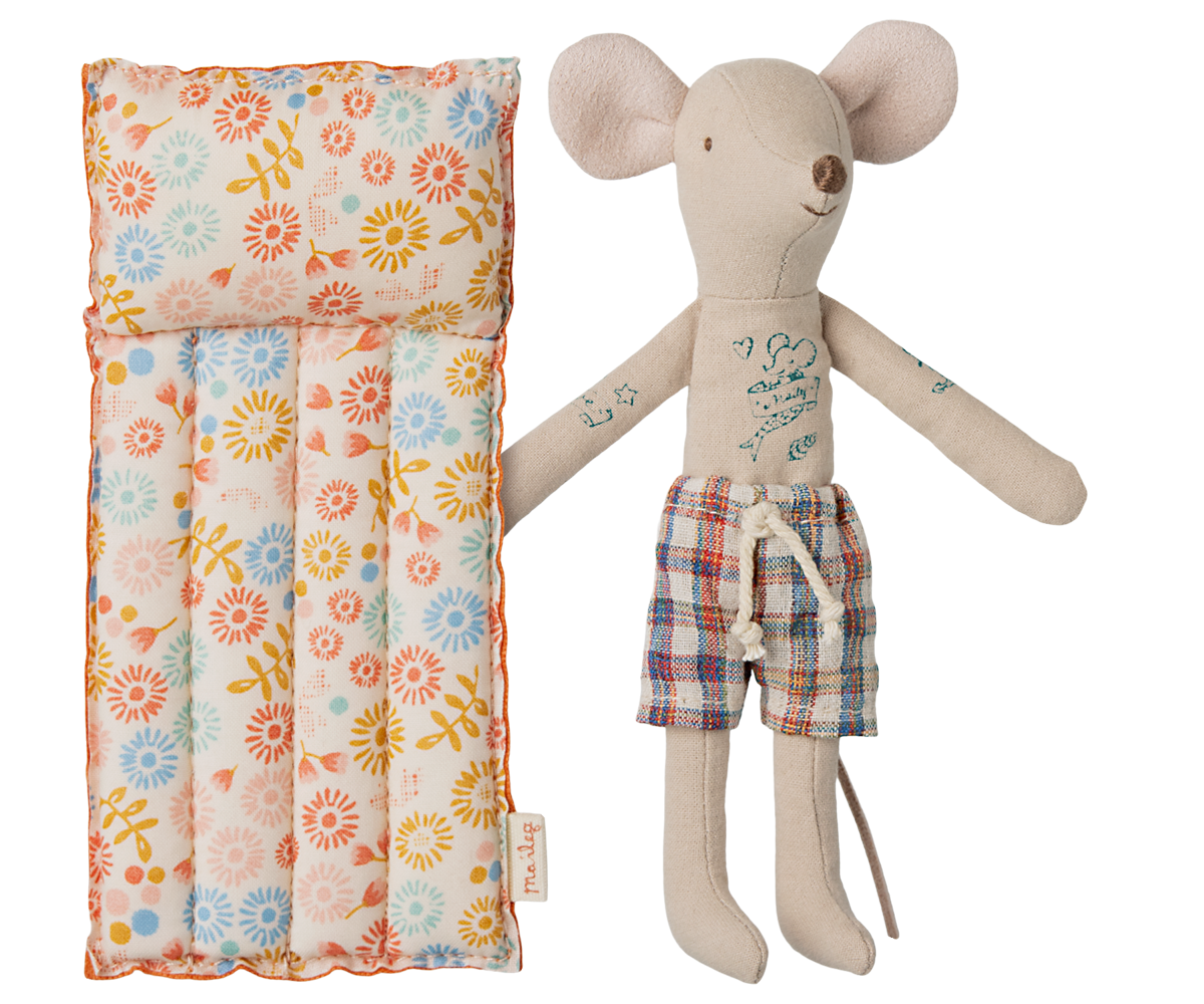 Maileg Beach mouse with air mattress, Dad - Flower | Playroom Avenue