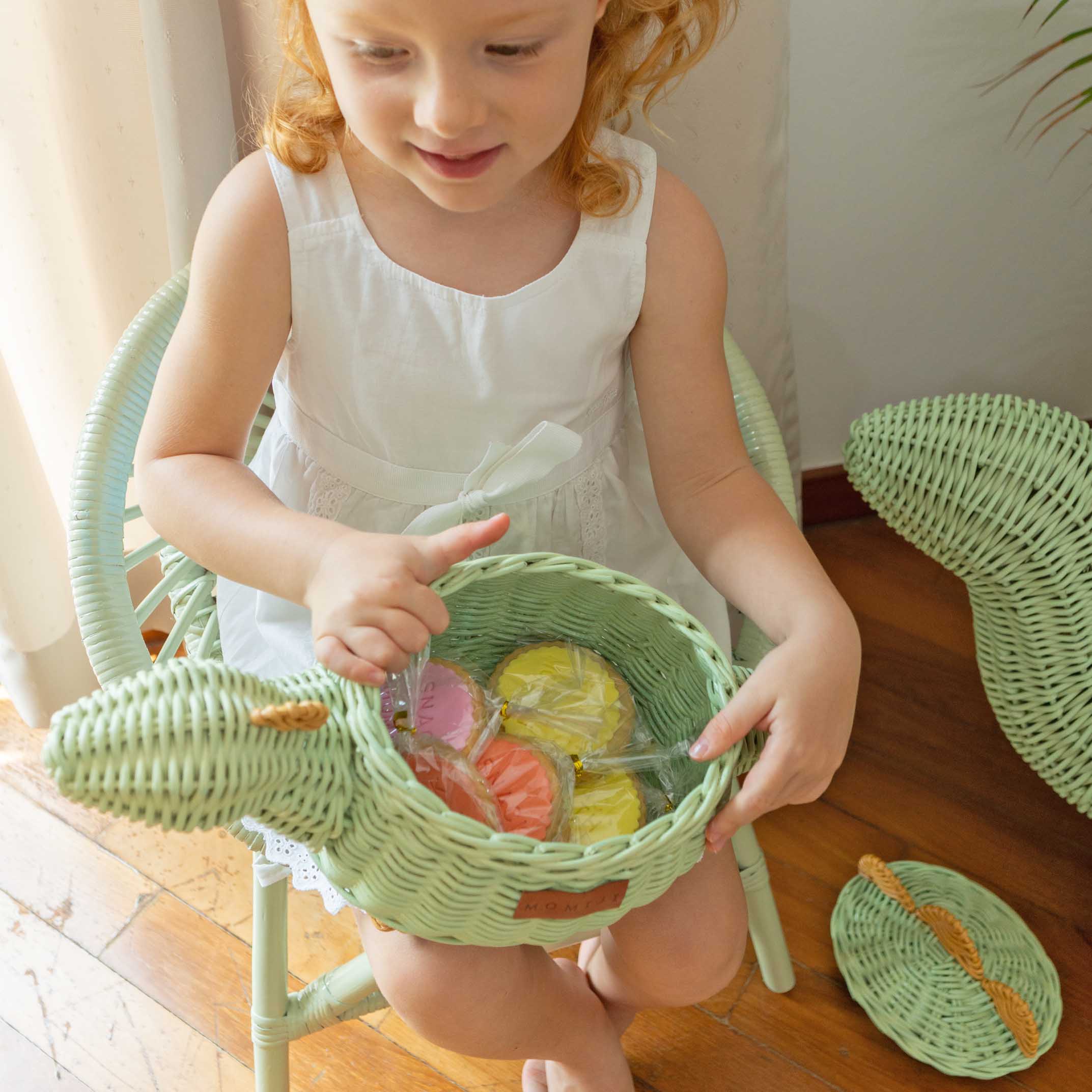 Momiji Dinosaur Basket Small - Mint Green | Playroom Avenue