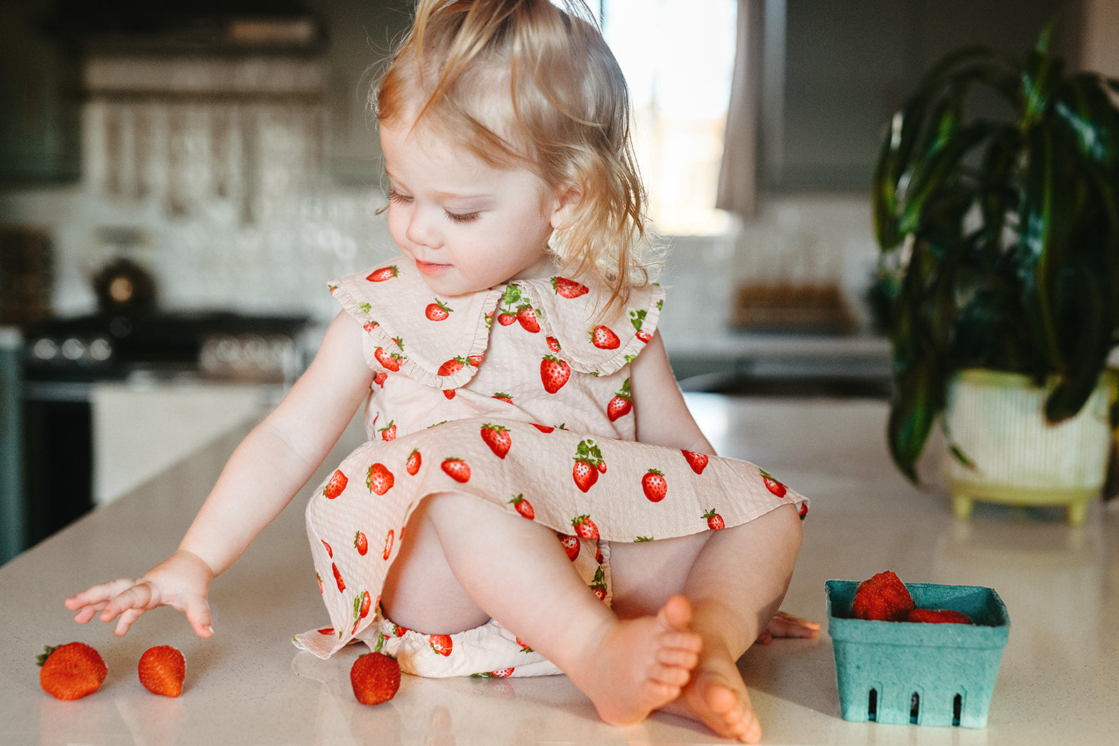 Milkbarn Strawberry Ruffle Collar Dress | Playroom Avenue