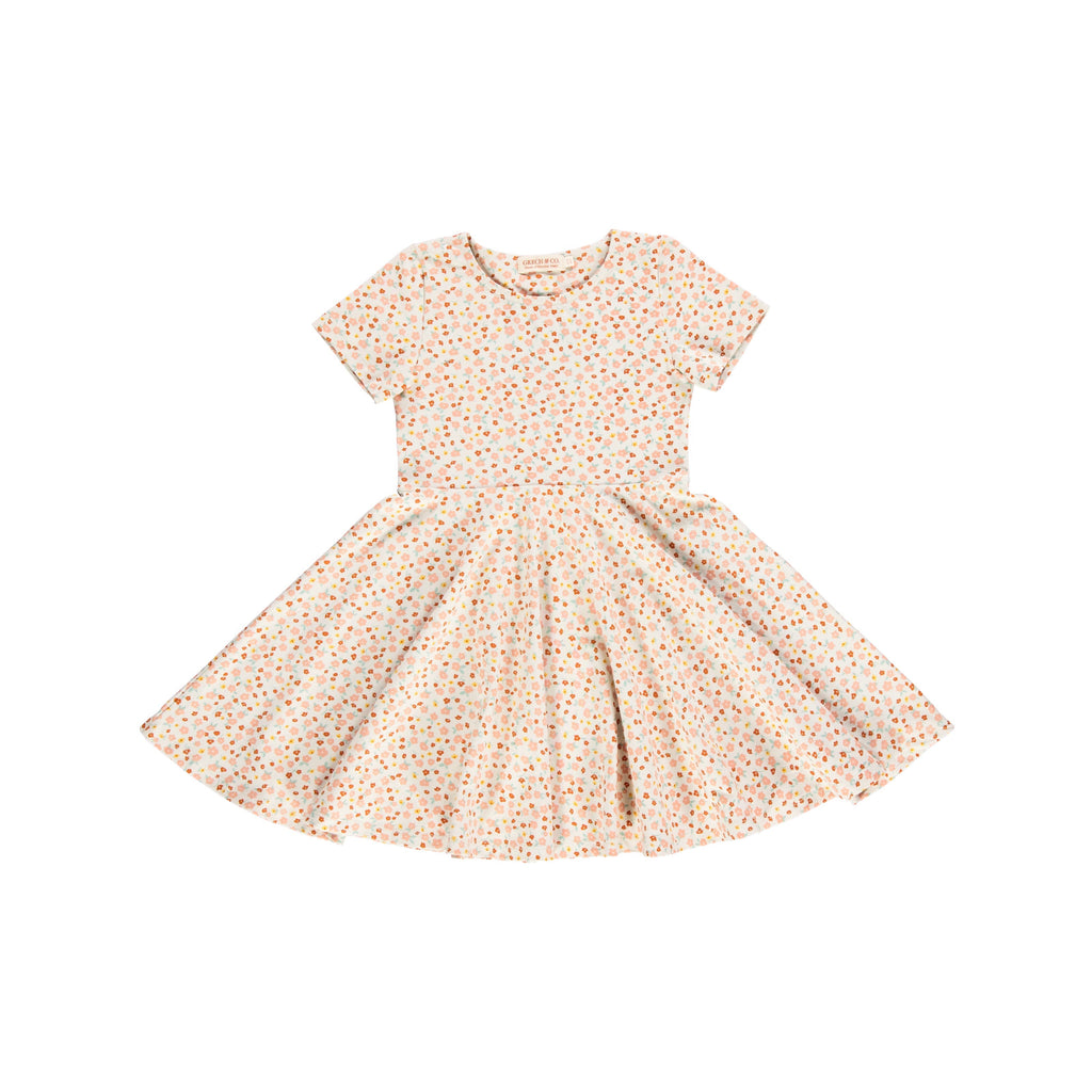 GRECH & CO. Sweetheart Twirl Dress | Organic Cotton Jersey - Sunset Meadow | Playroom Avenue