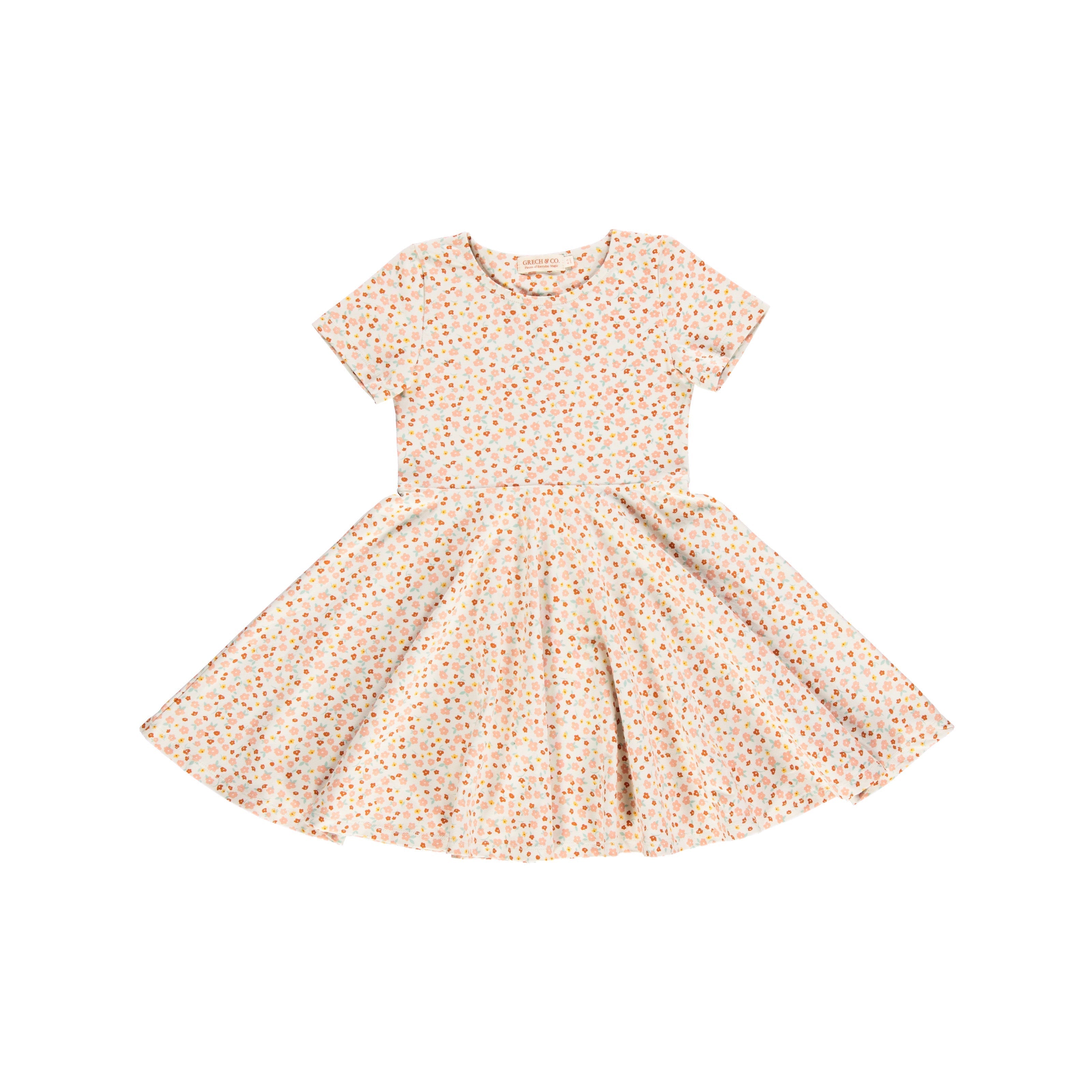GRECH & CO. Sweetheart Twirl Dress | Organic Cotton Jersey - Sunset Meadow | Playroom Avenue