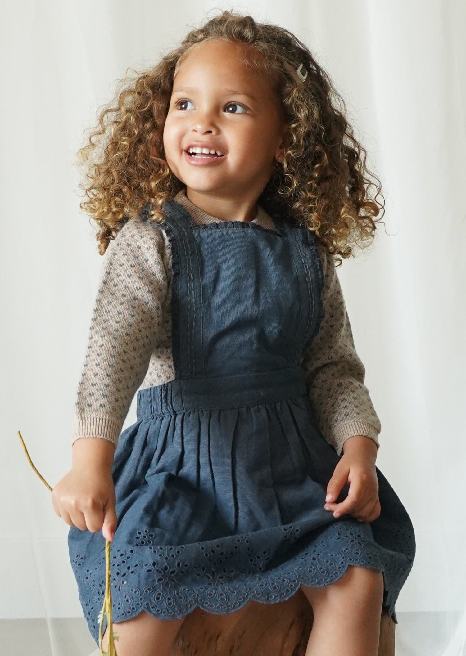 La Petit Lapin Elea | Corduroy Cotton Anglaise Dress | Vintage Blue | Playroom Avenue