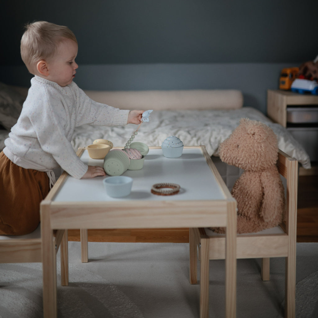 Mushie FRIGG Baby's First Pacifier Moonlight Sailing (Powder Blue) 4-Pack | Playroom Avenue