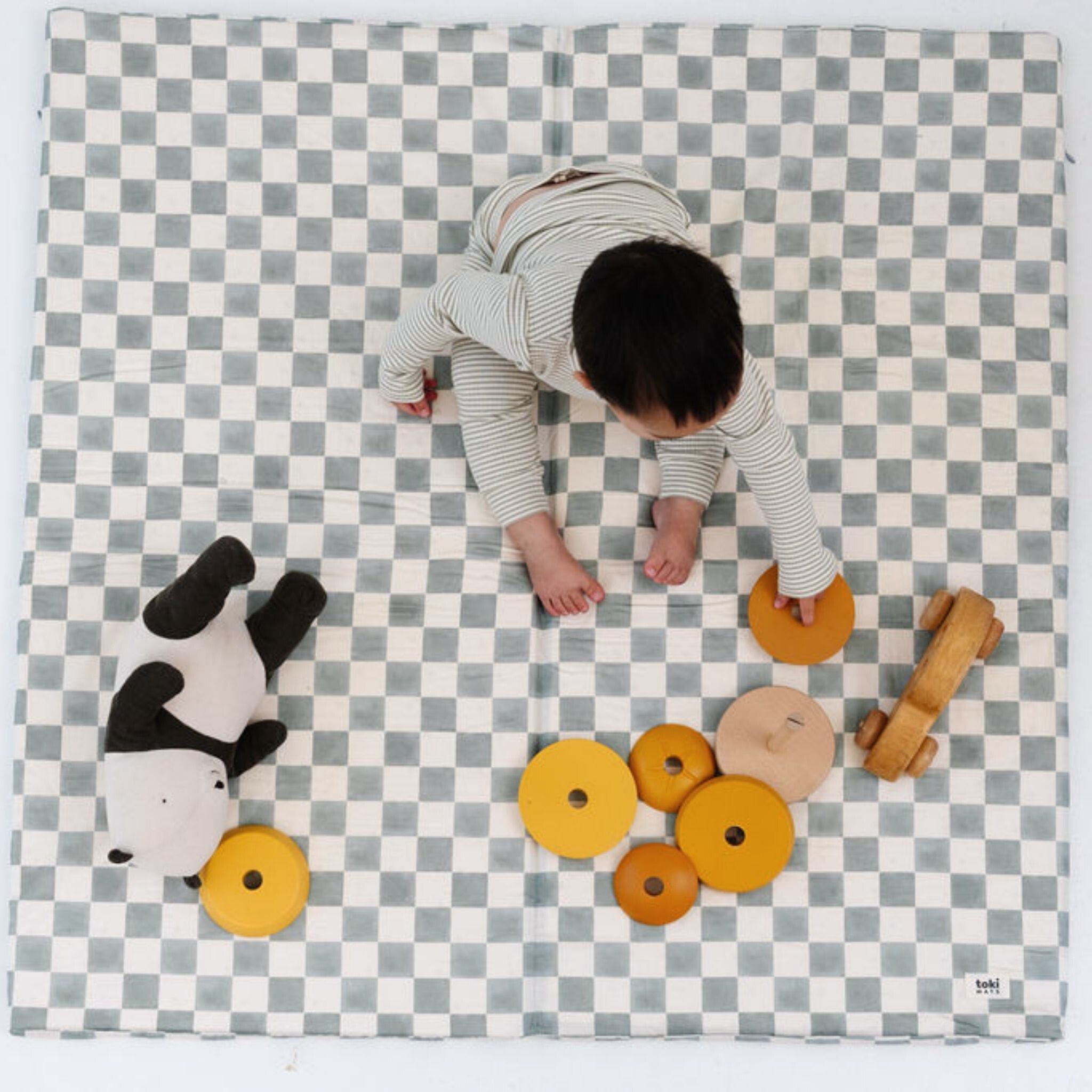 Toki Kids Checker Matcha Organic Cotton Mat - Playroom Avenue