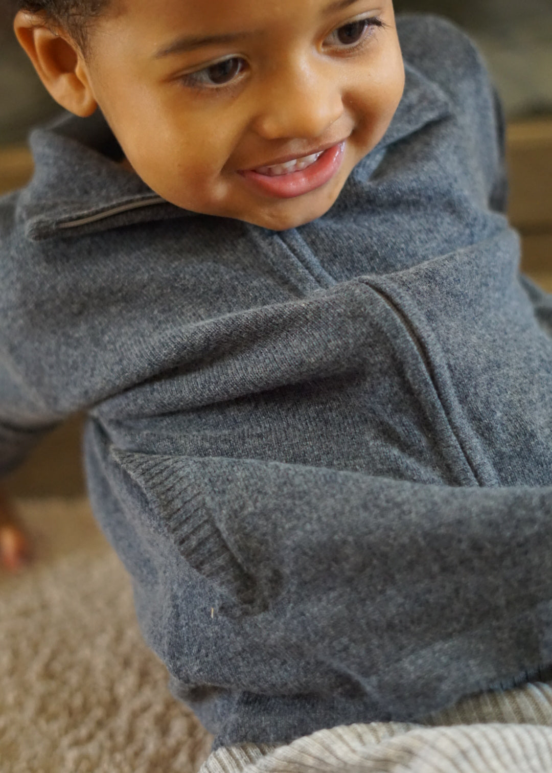 La Petit Lapin Cashmere & Merino Wool Zip Knit Cardigan | Dark Gray Melange | Playroom Avenue