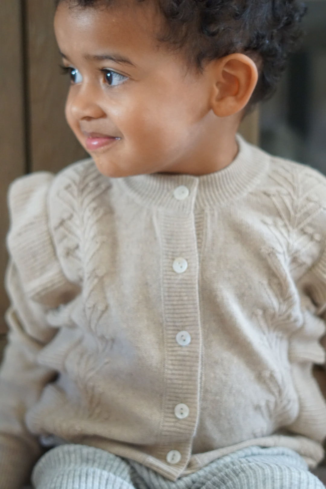 La Petit Lapin Cashmere Frill Applique Cardigan | Ecru | Playroom Avenue