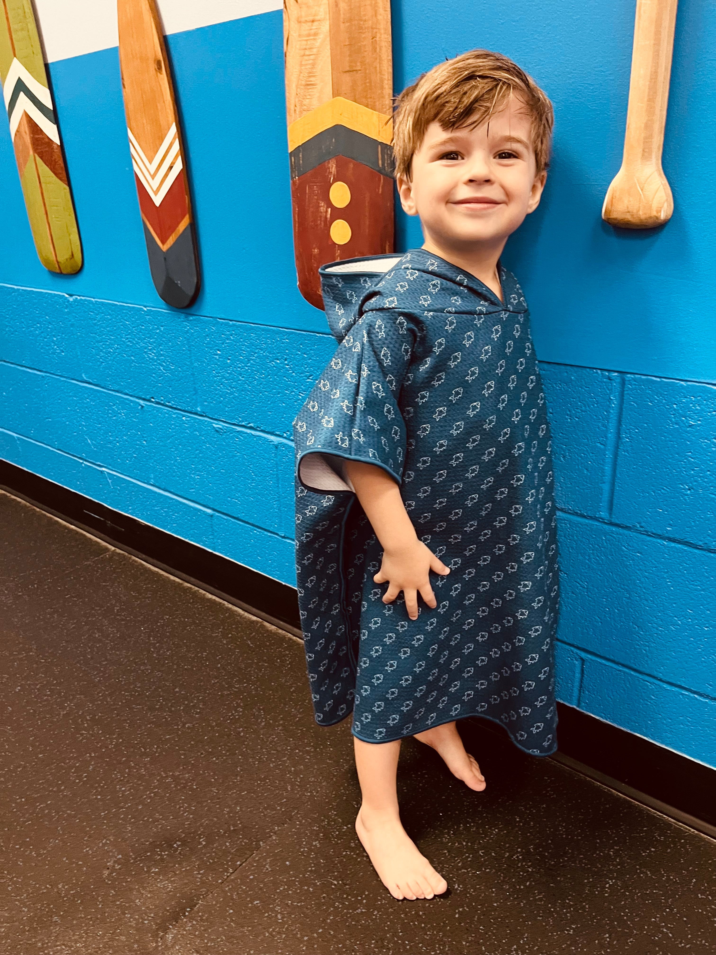 Keep the Littles Wild Microfiber blue fish waffle wearable towel | Playroom Avenue