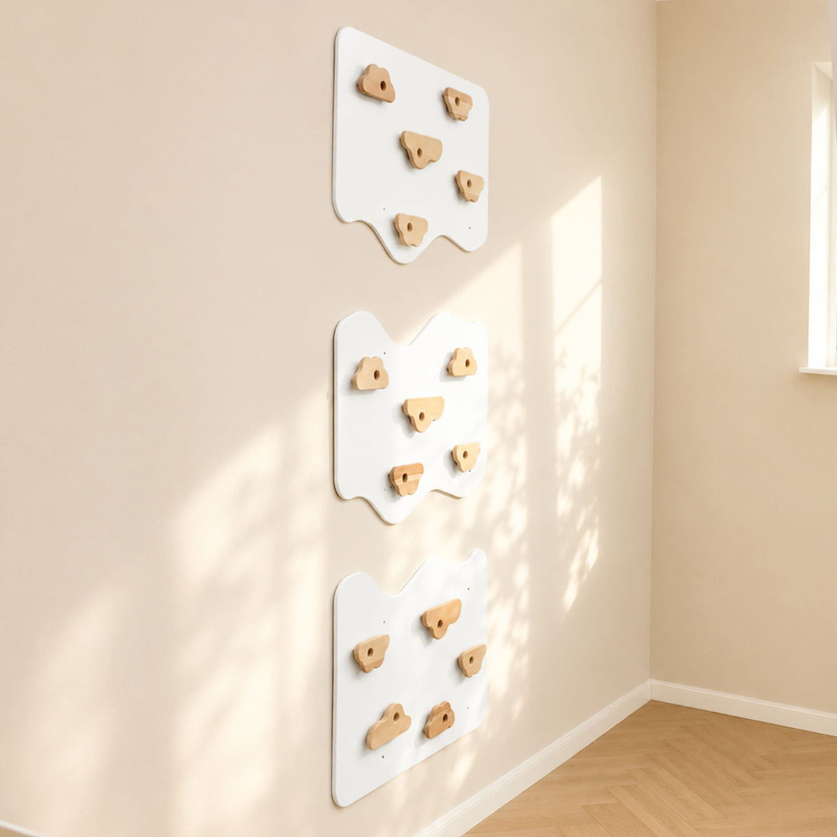 Wood and Hearts Home Climbing Wall White+Natural Wood Set of 3 Panels | Playroom Avenue