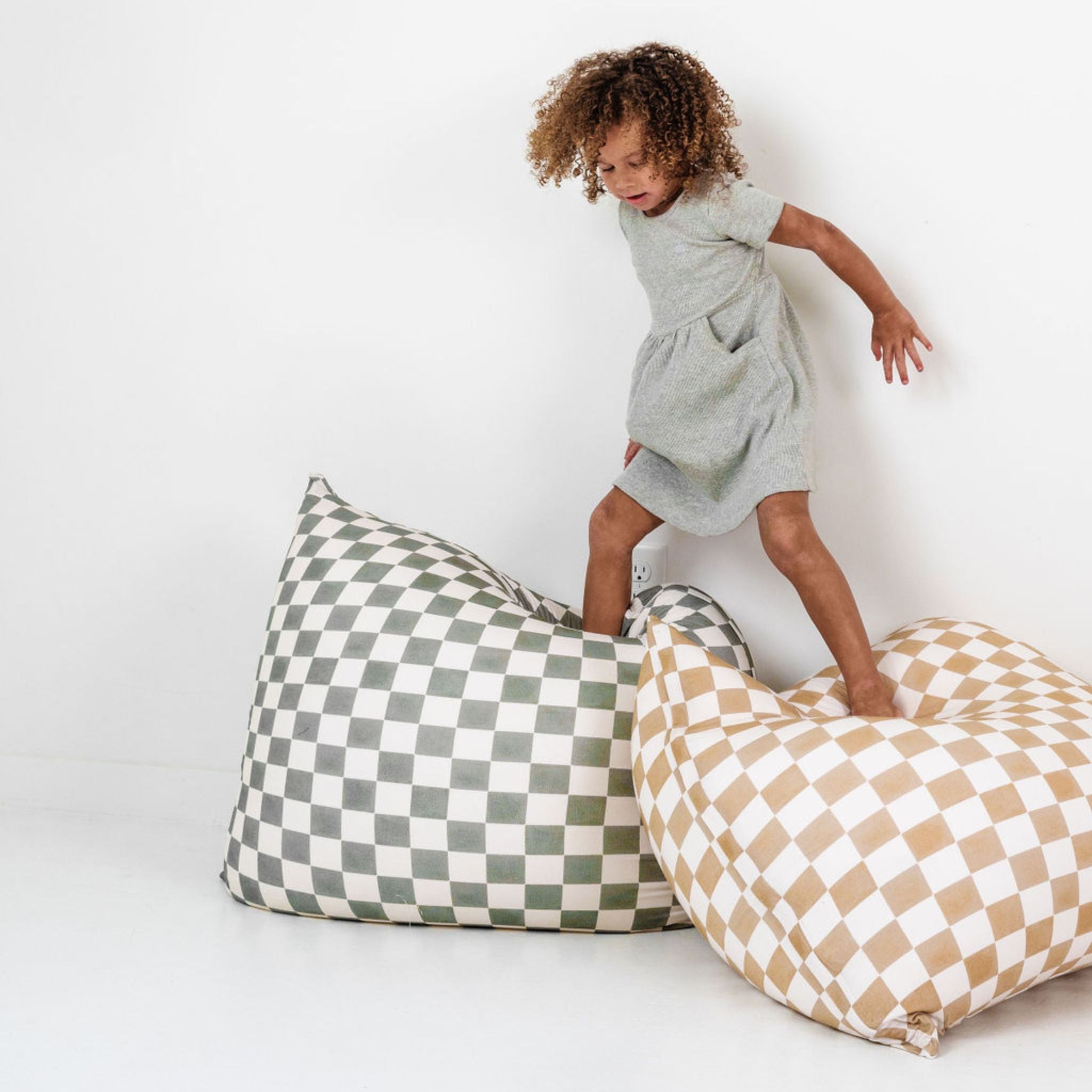 Toki Kids Checker Matcha Bean Bag - Playroom Avenue
