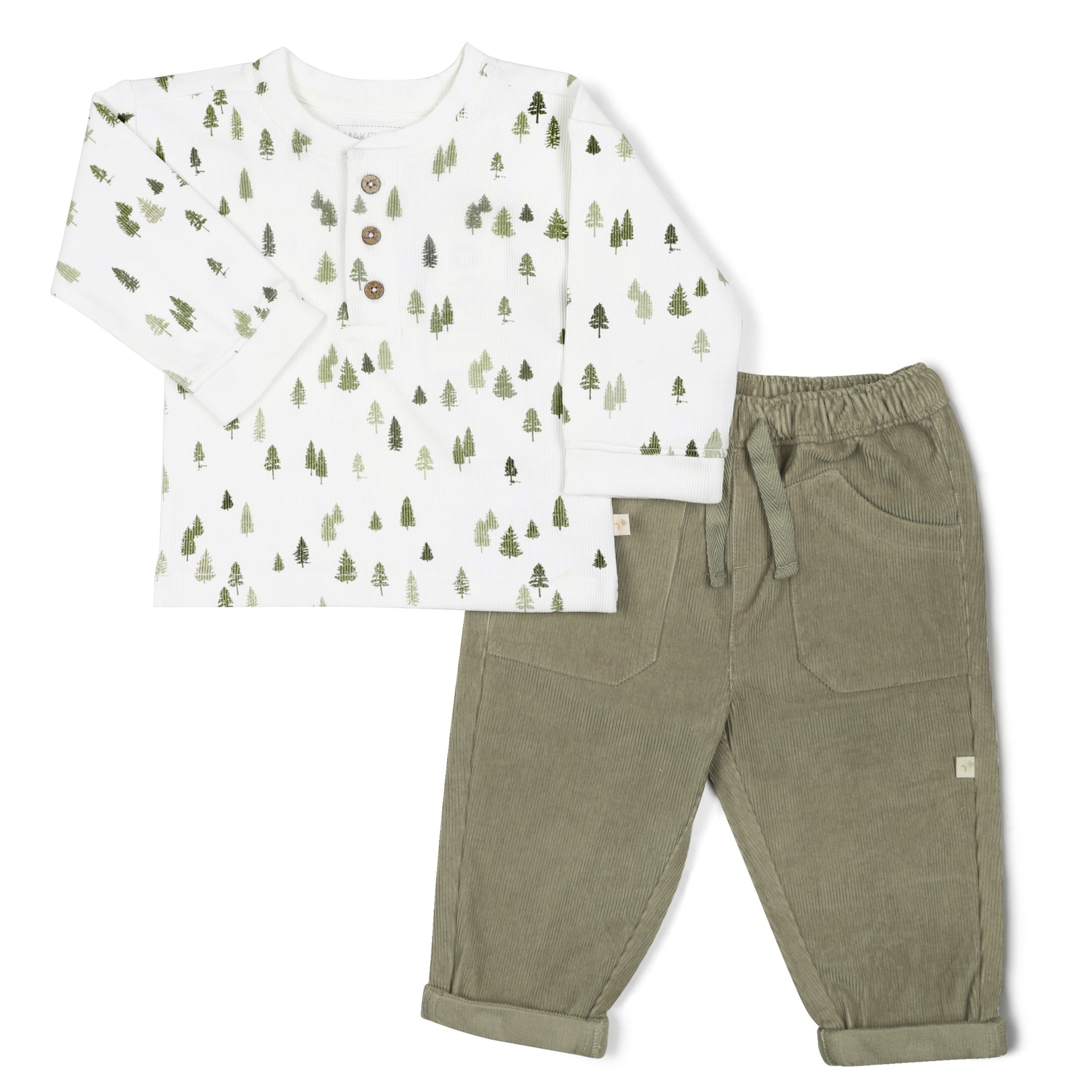 Makemake Organics Organic Tee and Corduroy Pant Set - Olive