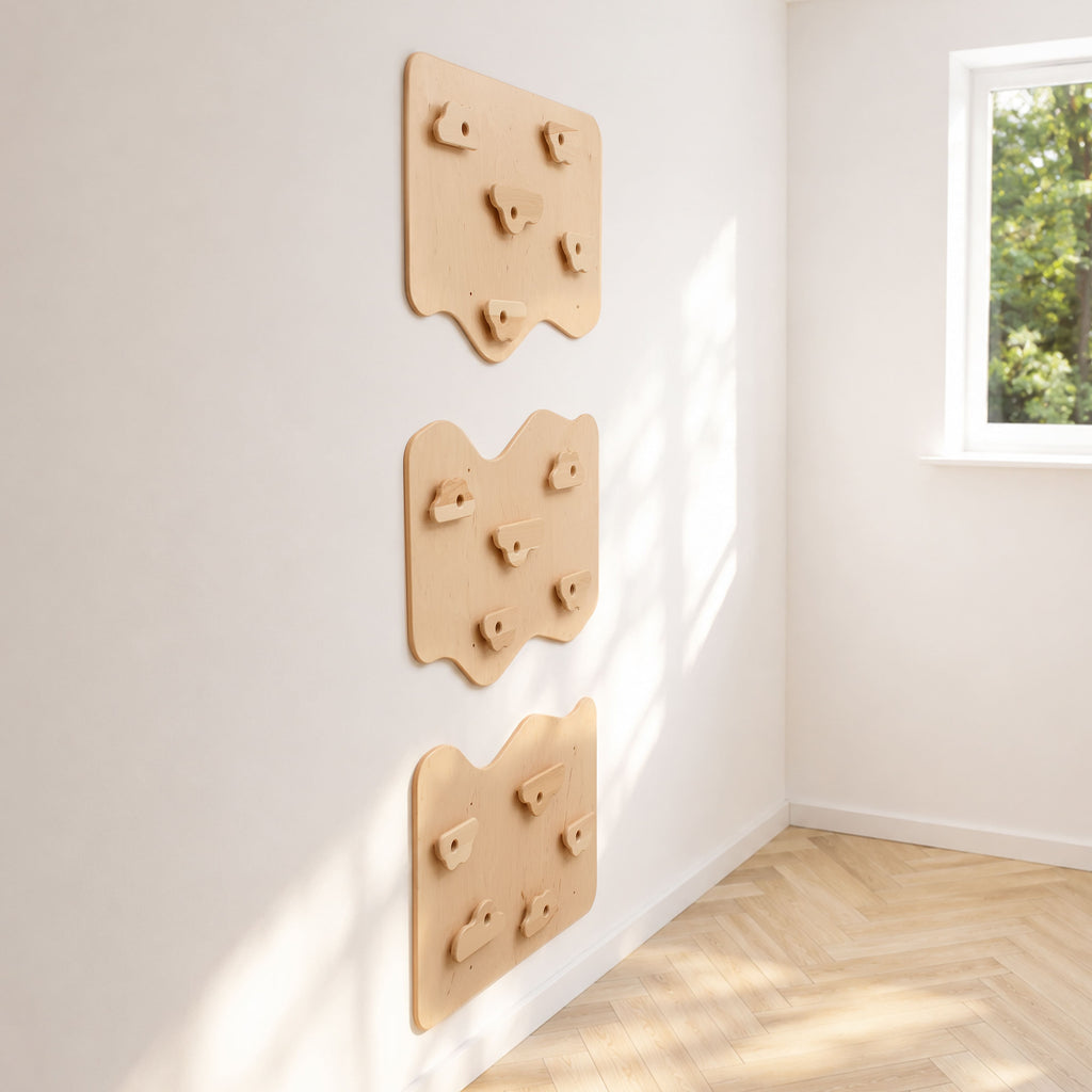 Wood and Hearts Home Climbing Wall Natural Wood Set of 3 Panels | Playroom Avenue