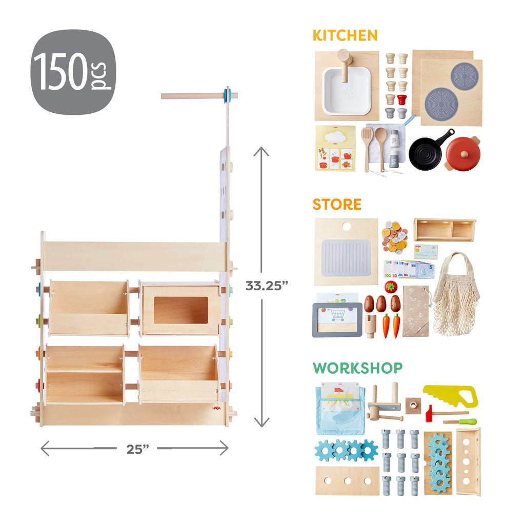 HABA Creative Play 3 in 1 – Play Kitchen, Store & Workshop | Playroom Avenue
