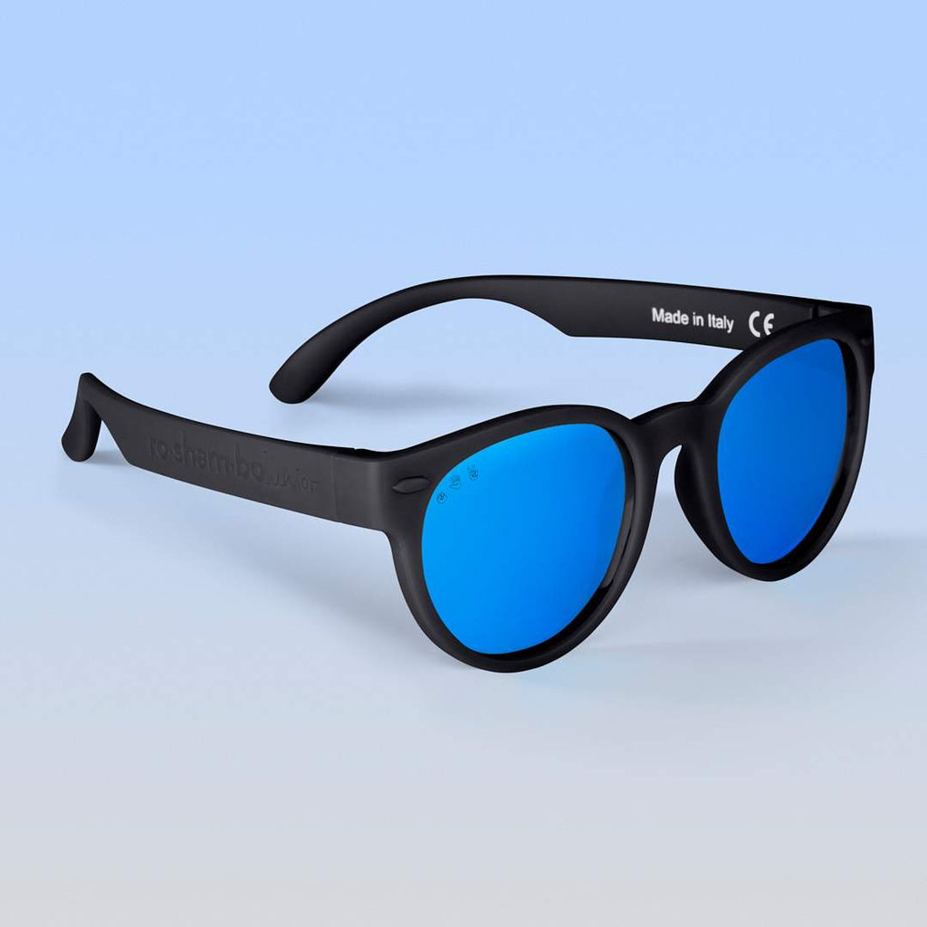 ro•sham•bo Bueller Rounds | Baby Polarized Mirrored (Blue) Lens Black Frame | Playroom Avenue