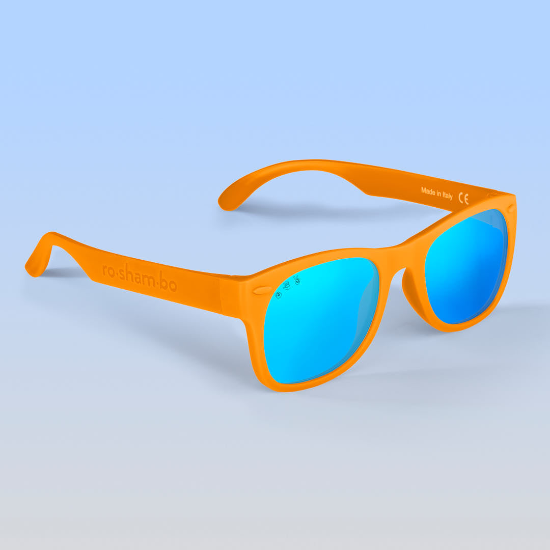 ro•sham•bo Bright Orange Shades | Adult Polarized Mirrored (Blue) Lens Bright Orange Frame | Playroom Avenue