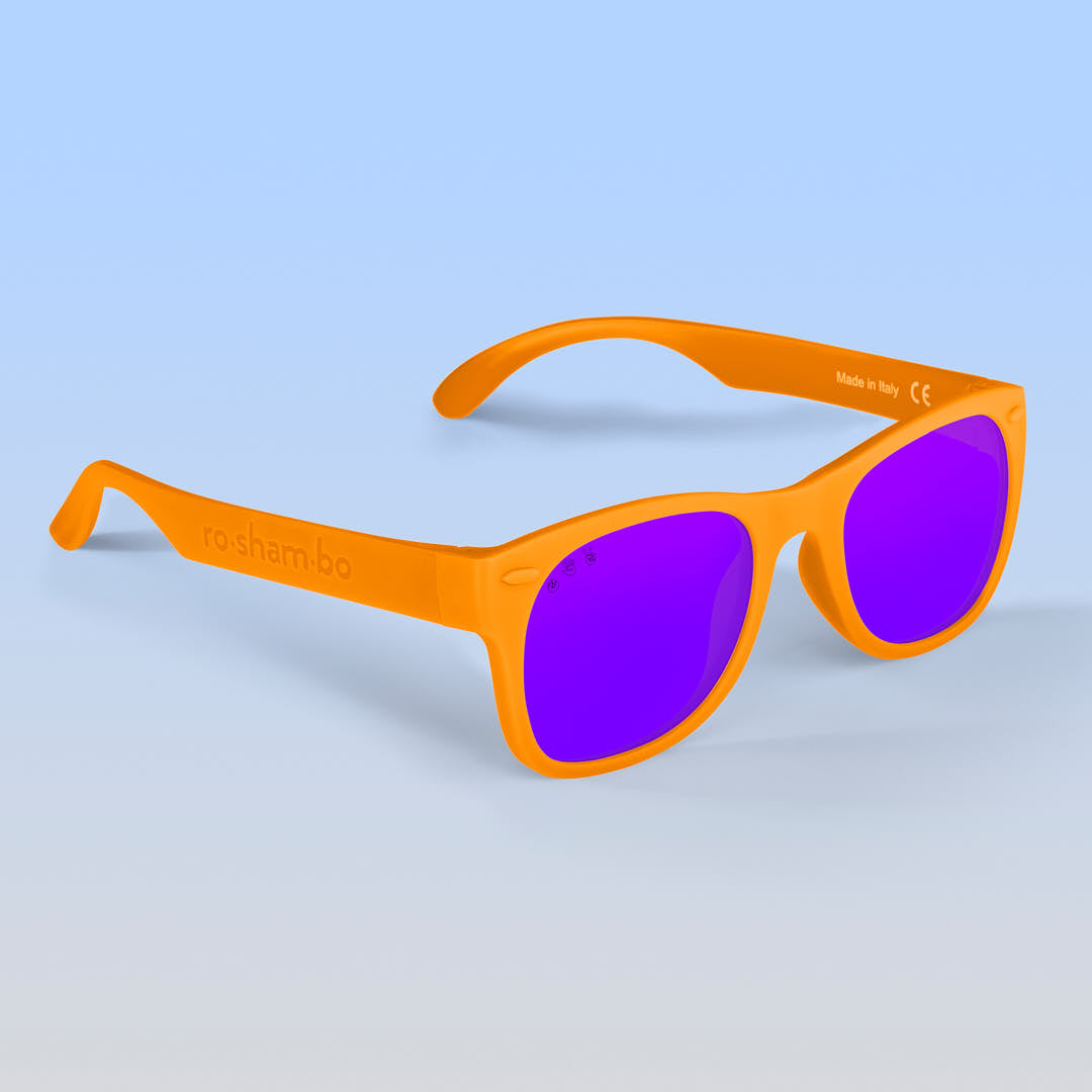 ro•sham•bo Bright Orange Shades | Adult Polarized Mirrored (Purple) Lens Bright Orange Frame | Playroom Avenue