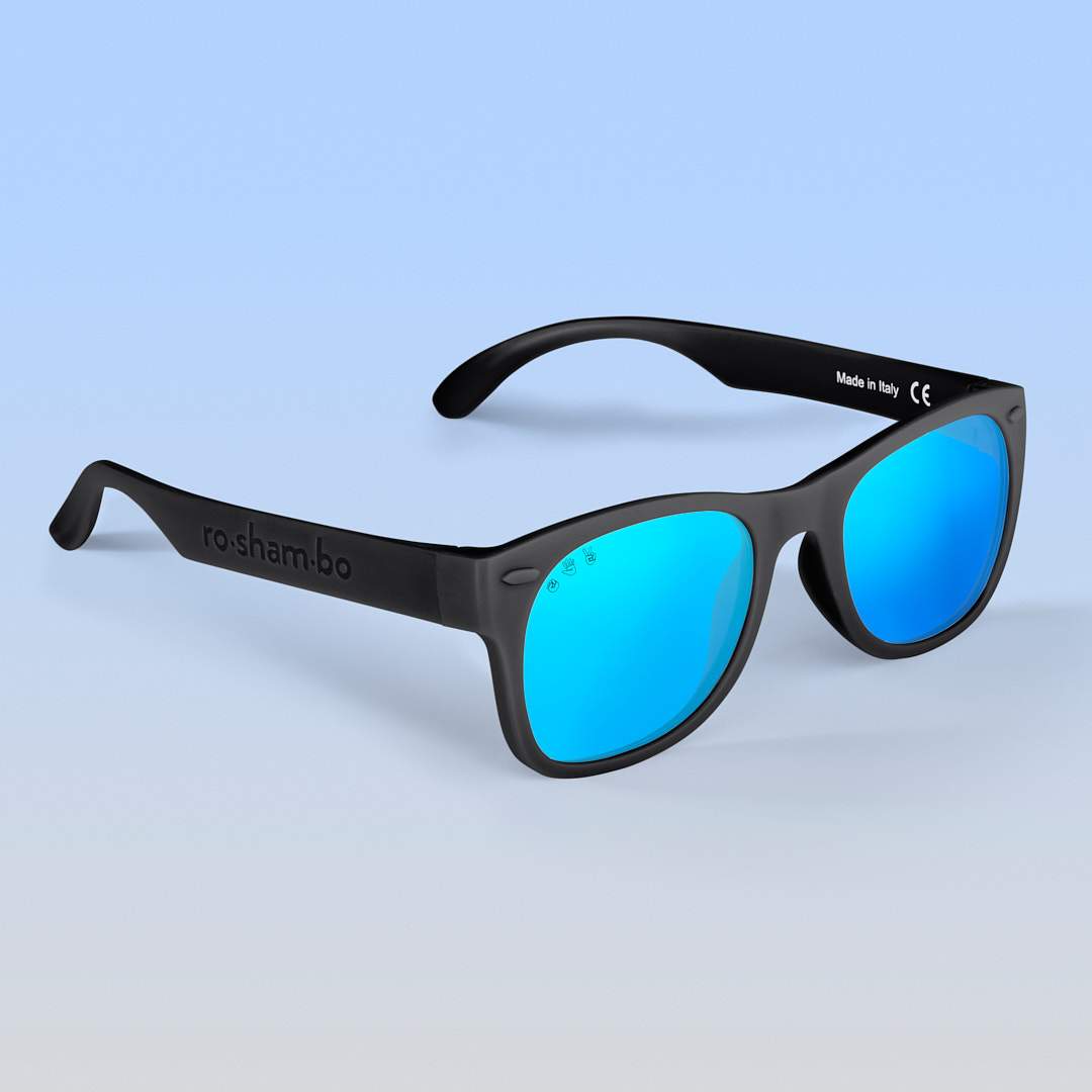 ro•sham•bo Bueller Shades | Toddler Polarized Mirrored (Blue) Lens Black Frame | Playroom Avenue