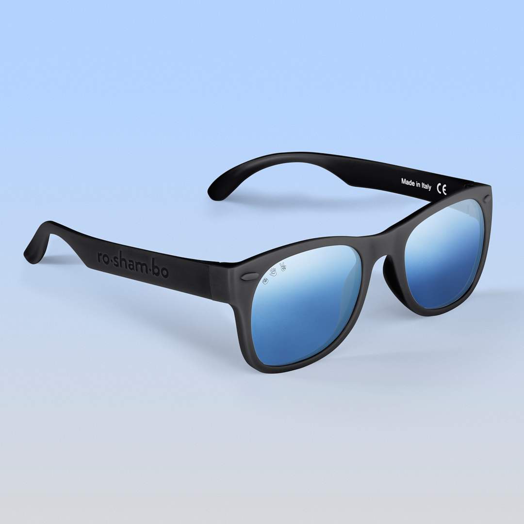 ro•sham•bo Bueller Shades | Junior Polarized Mirrored (Chrome) Lens Black Frame | Playroom Avenue