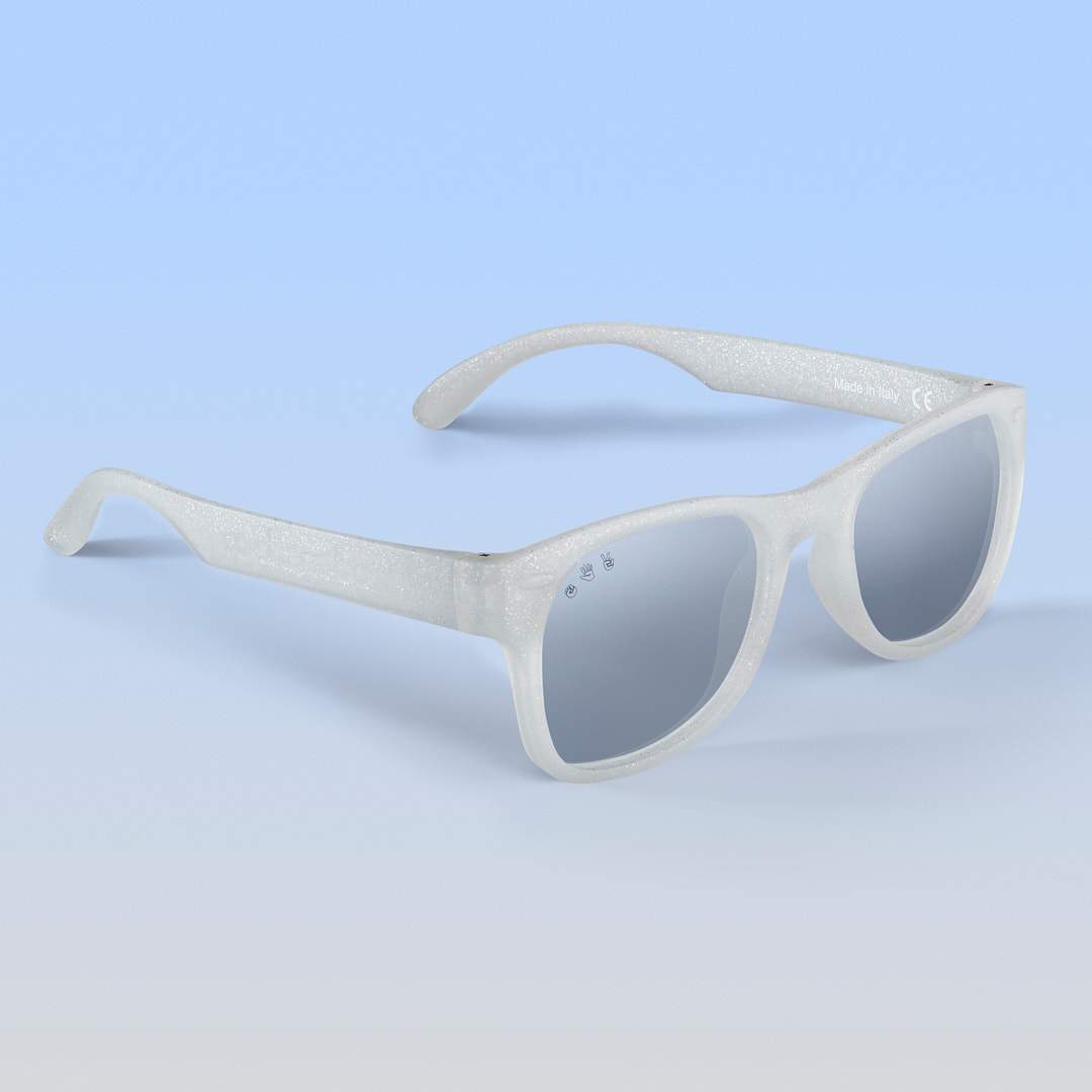 Starlite Shades | Baby Polarized Mirrored (Chrome) Lens Silver Glitter Frame | Playroom Avenue