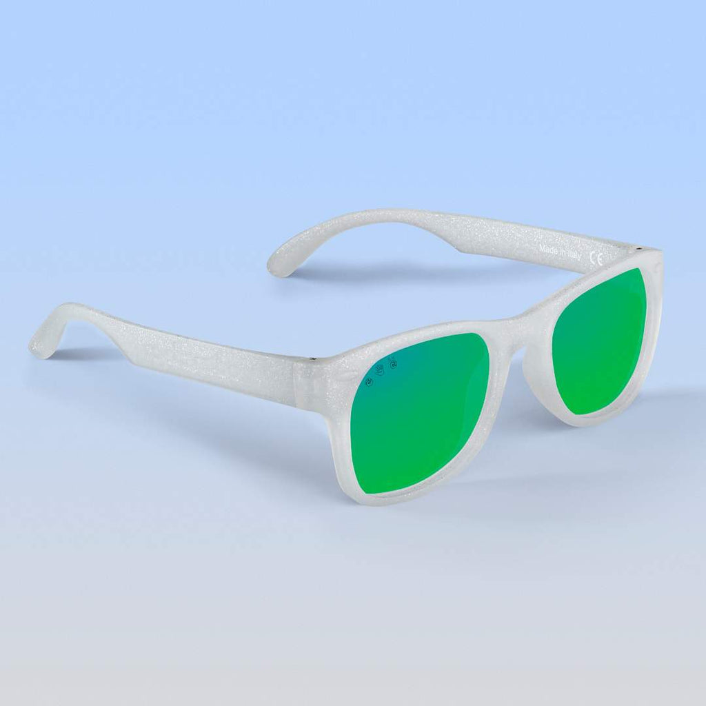 Starlite Shades | Baby Polarized Mirrored (Green) Lens Silver Glitter Frame | Playroom Avenue