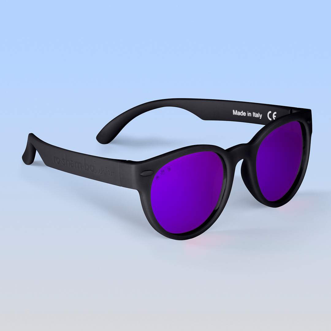 ro•sham•bo Bueller Rounds | Baby Polarized Mirrored (Purple) Lens Black Frame | Playroom Avenue
