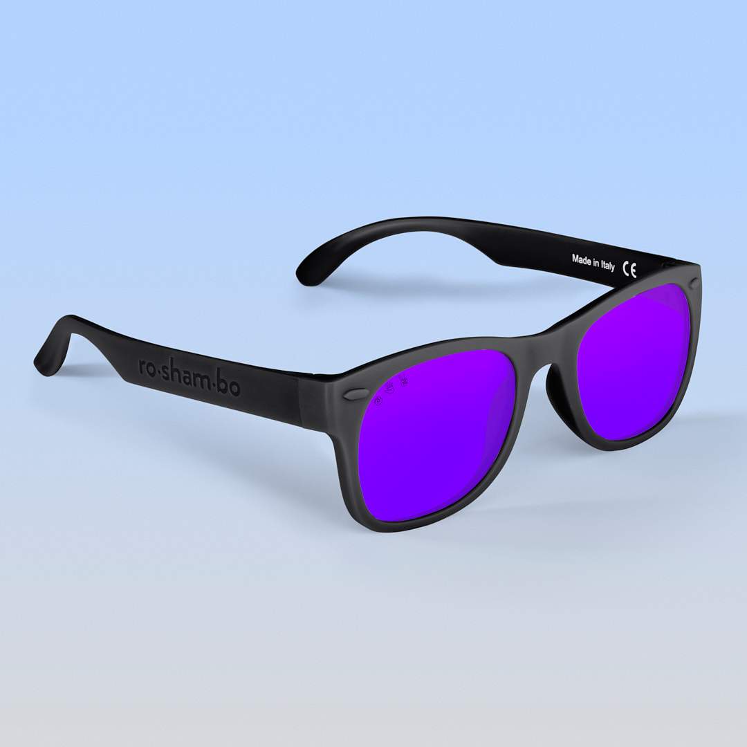ro•sham•bo Bueller Shades | Junior Polarized Mirrored (Purple) Lens Black Frame | Playroom Avenue