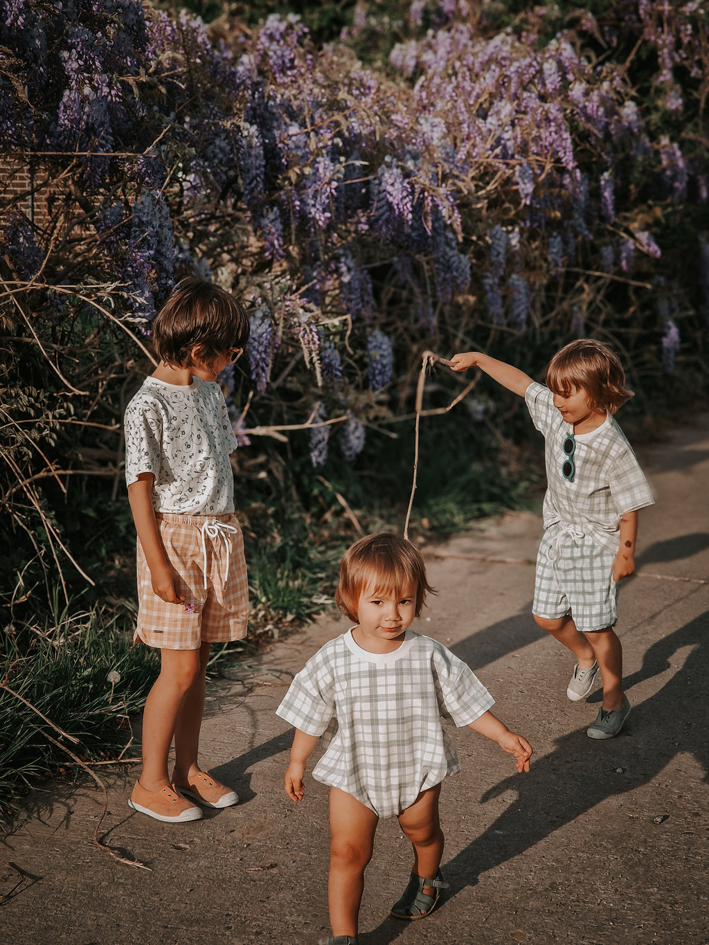 GRECH & CO. Swim Trunks | UPF + Recycled - Buckwheat Plaid | Playroom Avenue