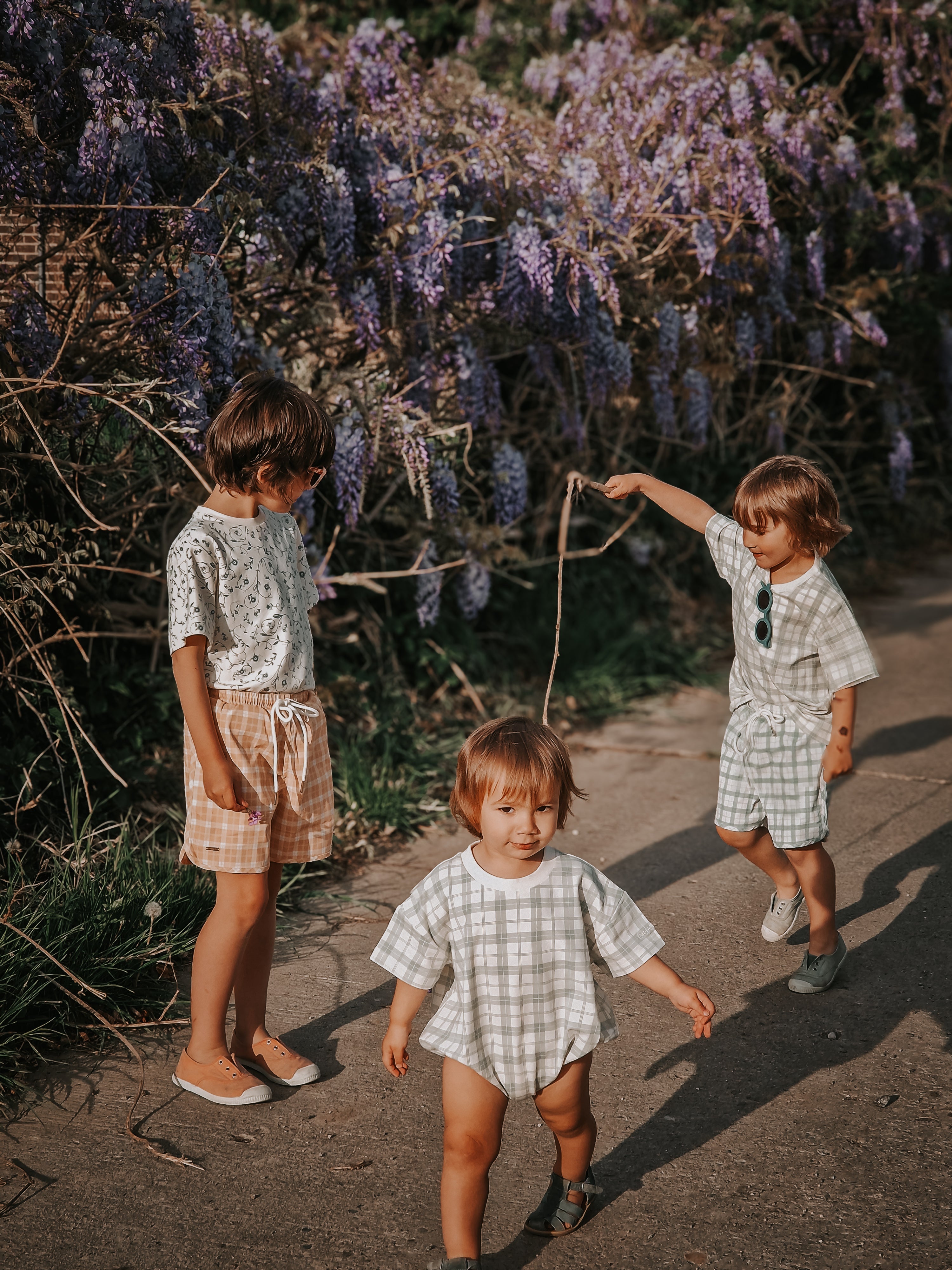 GRECH & CO. Swim Trunks | UPF + Recycled - Buckwheat Plaid | Playroom Avenue