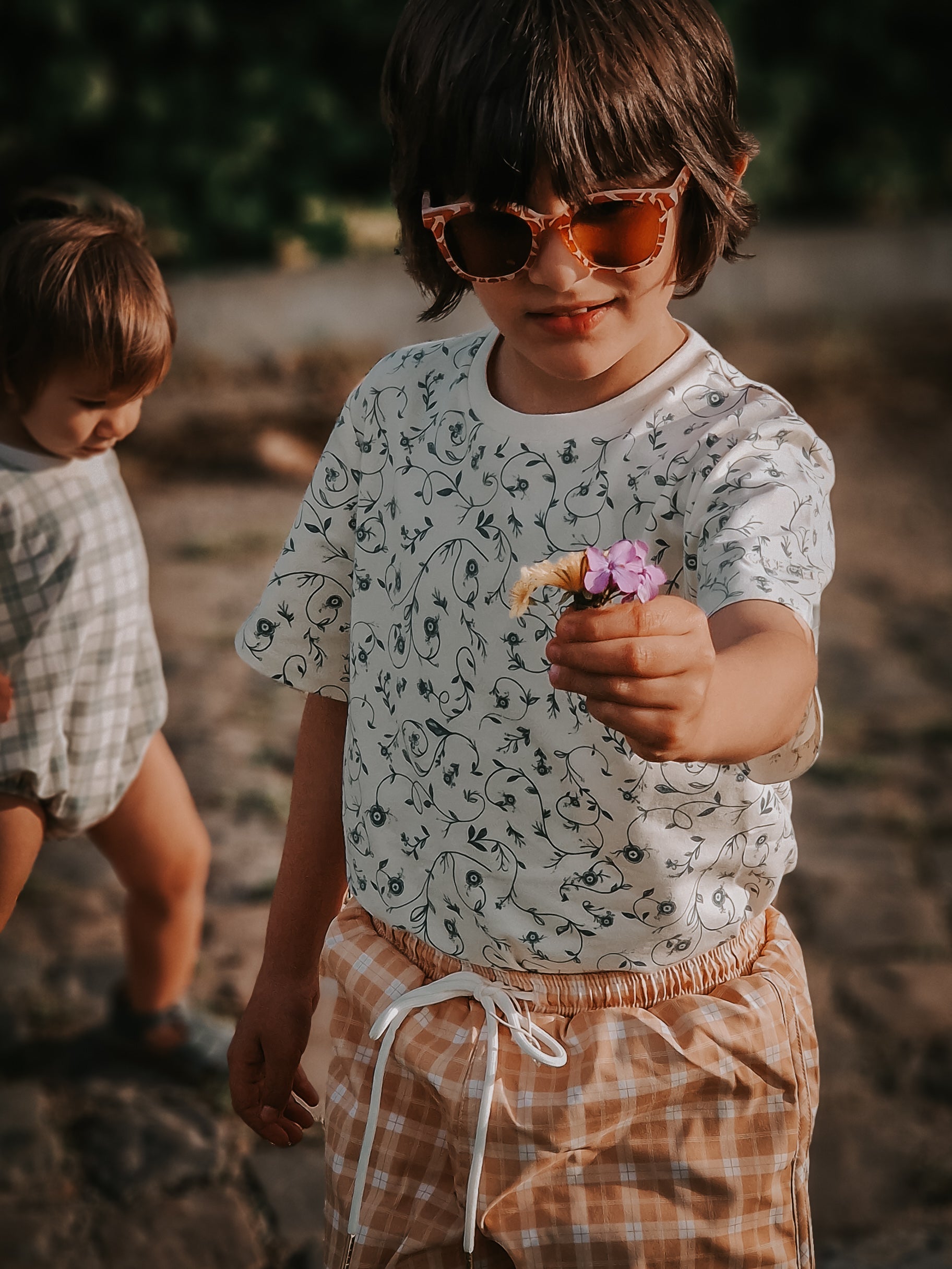 GRECH & CO. Swim Trunks | UPF + Recycled - Buckwheat Plaid | Playroom Avenue