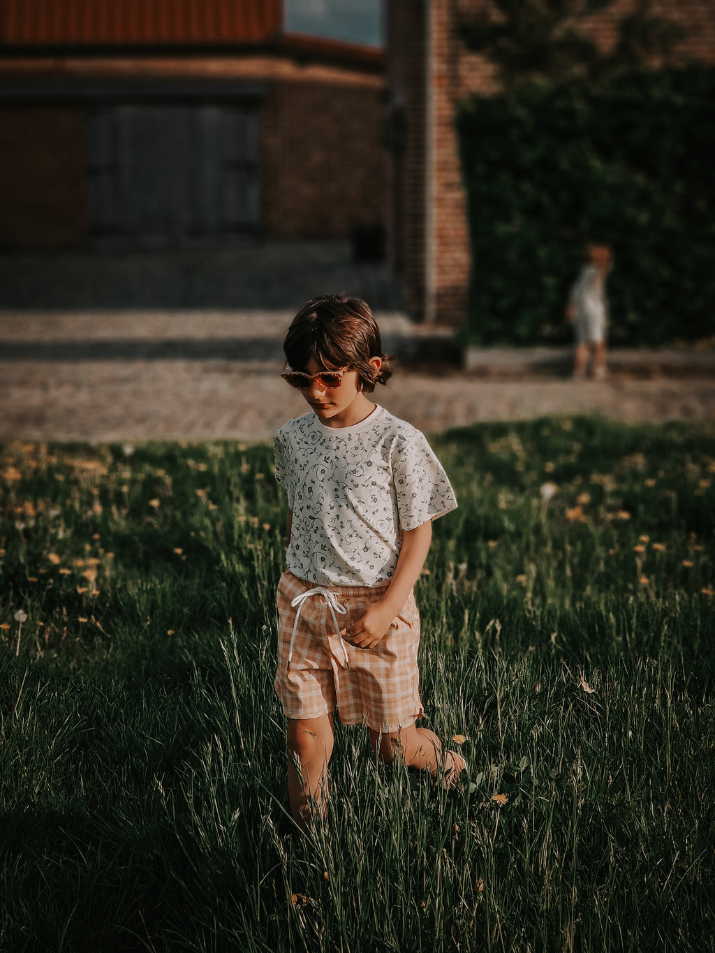 GRECH & CO. Swim Trunks | UPF + Recycled - Buckwheat Plaid | Playroom Avenue