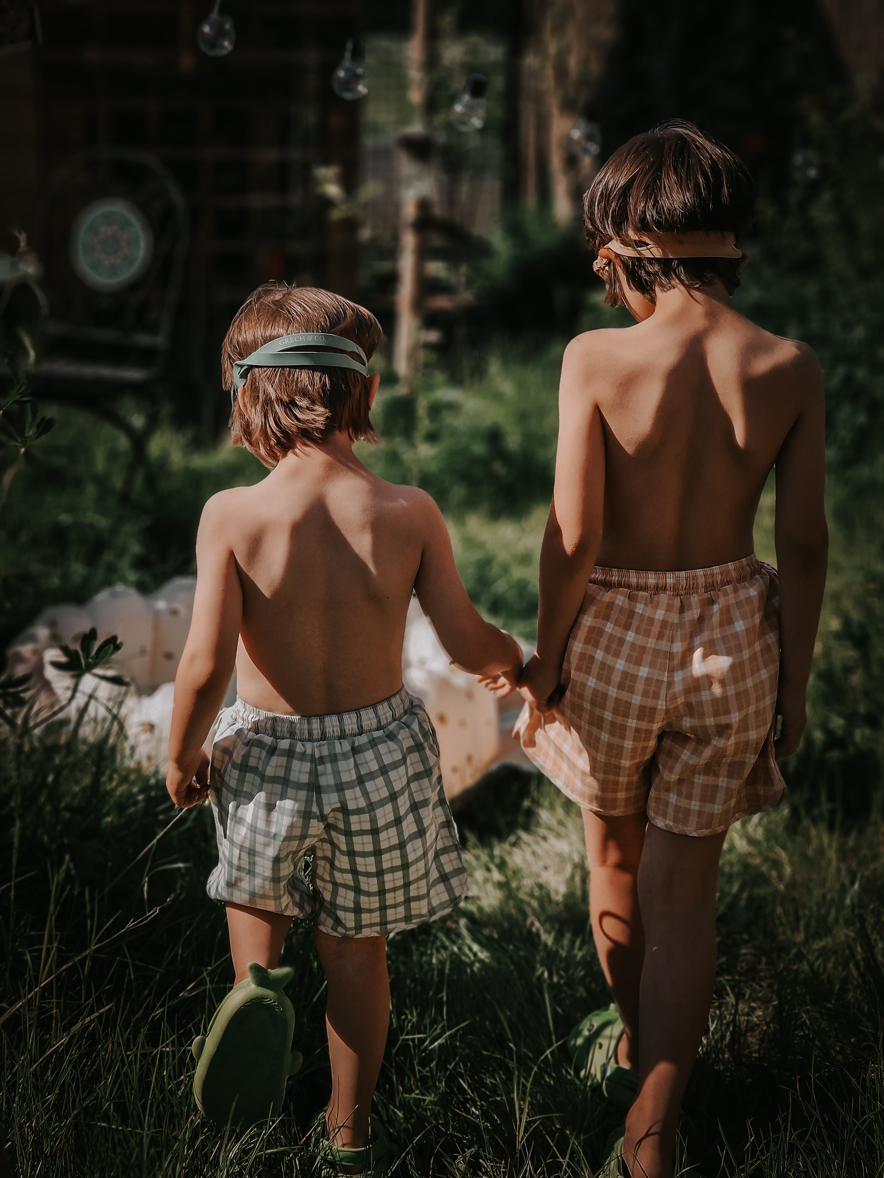 GRECH & CO. Swim Trunks | UPF + Recycled - Fern Plaid | Playroom Avenue