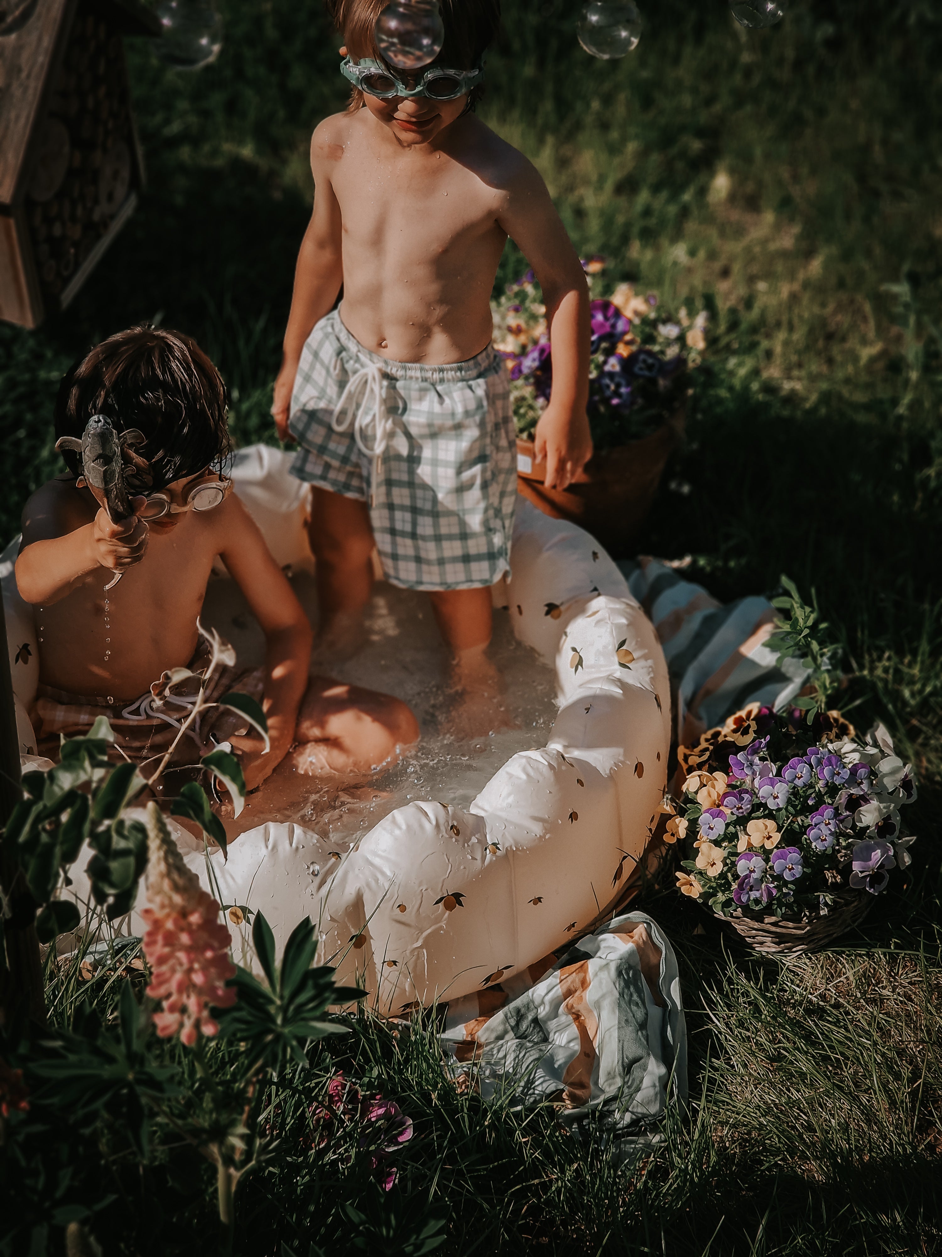 GRECH & CO. Swim Trunks | UPF + Recycled - Fern Plaid | Playroom Avenue