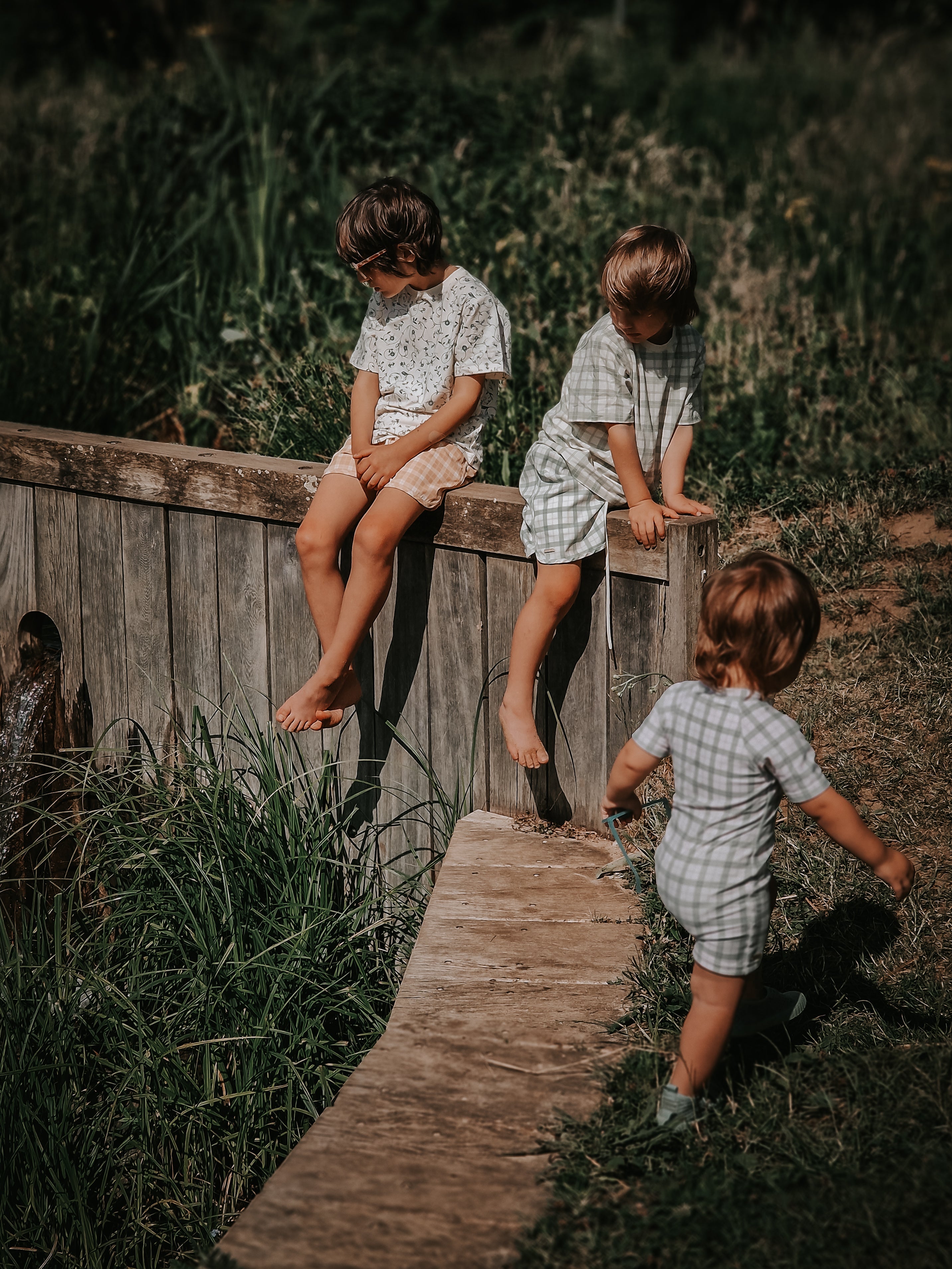 GRECH & CO. Short Sleeve Rashguard Swimsuit | UPF + Recycled - Fern Plaid | Playroom Avenue
