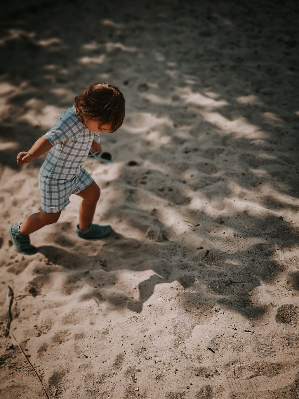 GRECH & CO. Short Sleeve Rashguard Swimsuit | UPF + Recycled - Fern Plaid | Playroom Avenue