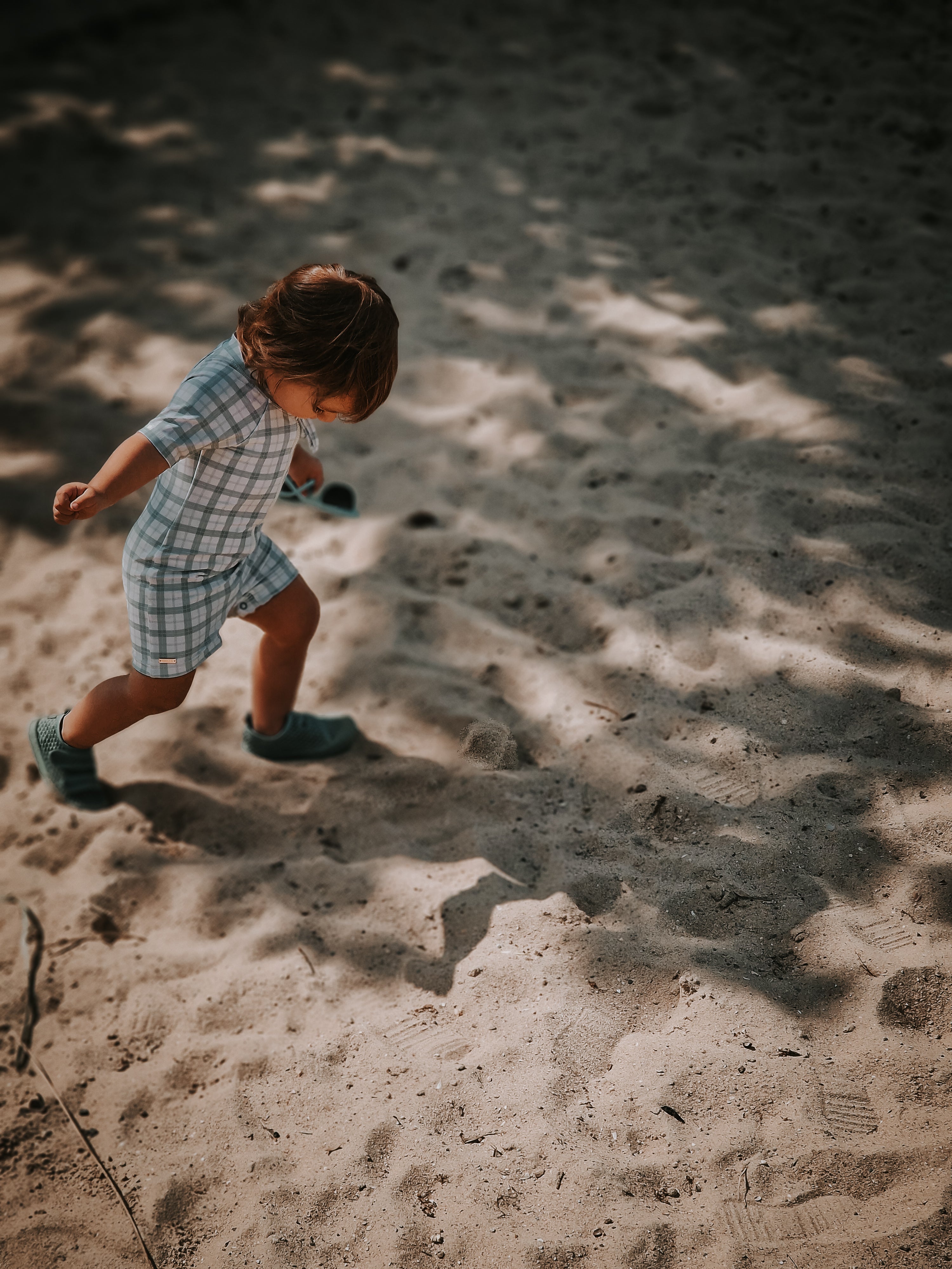GRECH & CO. Short Sleeve Rashguard Swimsuit | UPF + Recycled - Fern Plaid | Playroom Avenue