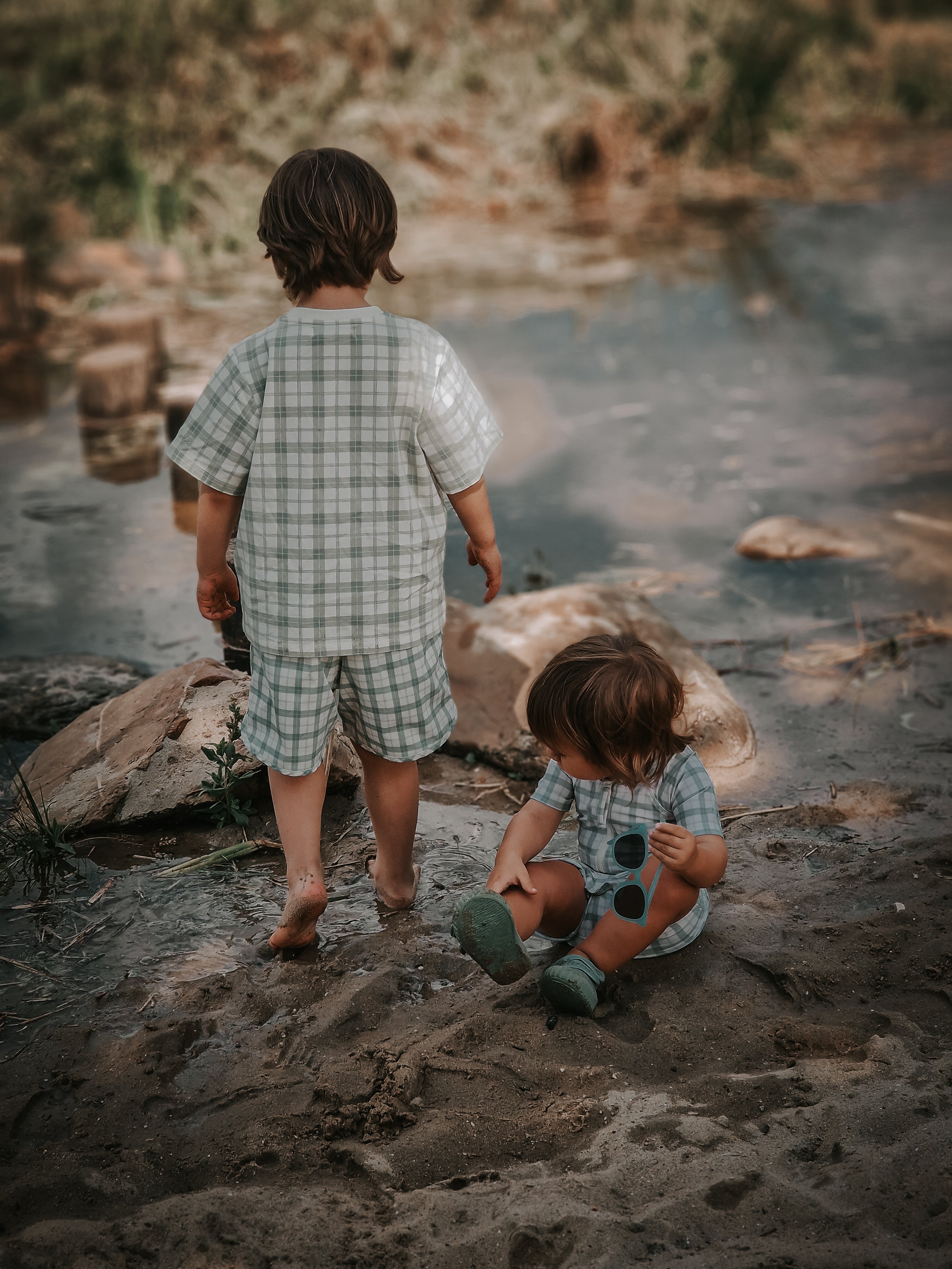GRECH & CO. Swim Trunks | UPF + Recycled - Fern Plaid | Playroom Avenue