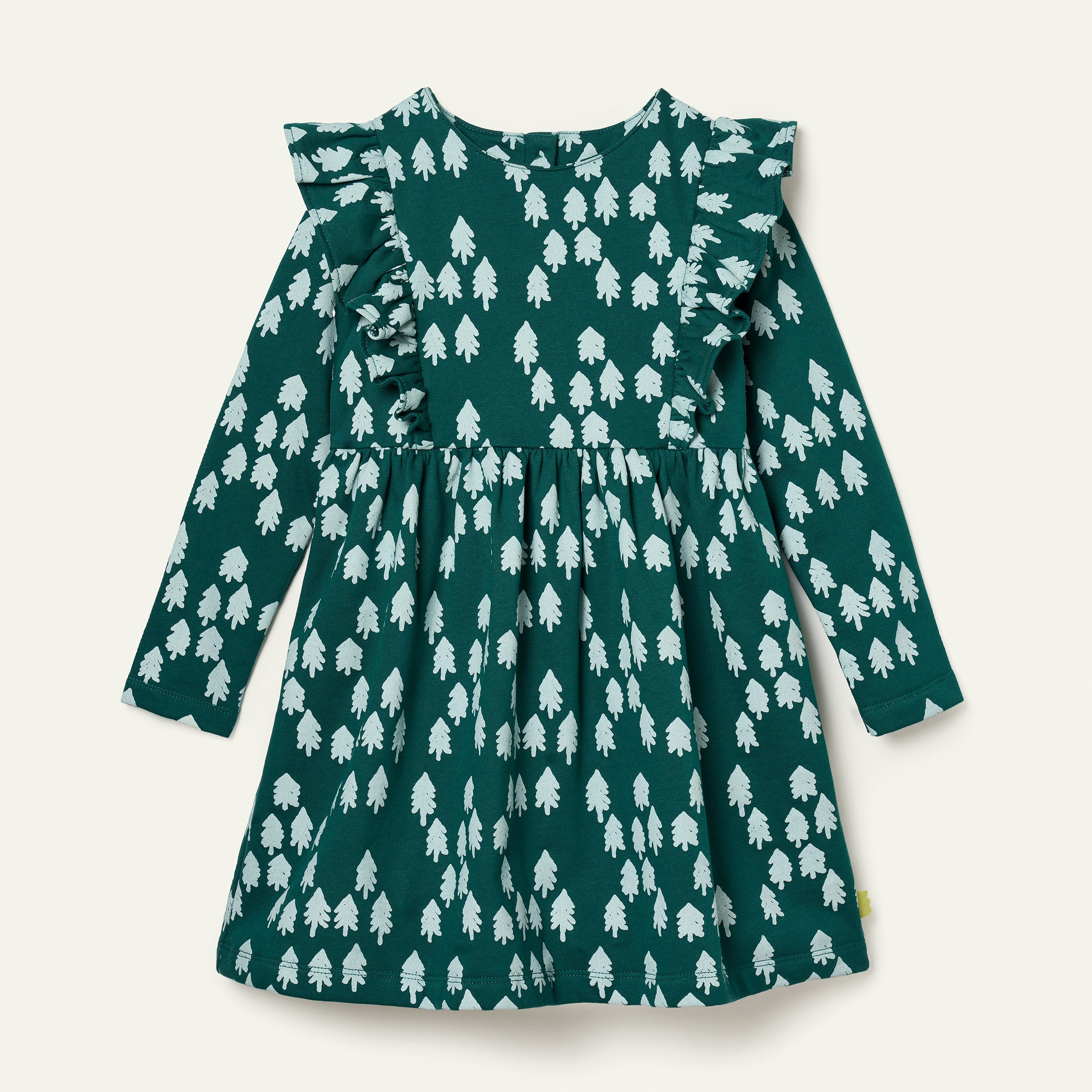 Mon Coeur Recycled Cotton Snowy Pine Ruffle Dress | Playroom Avenue