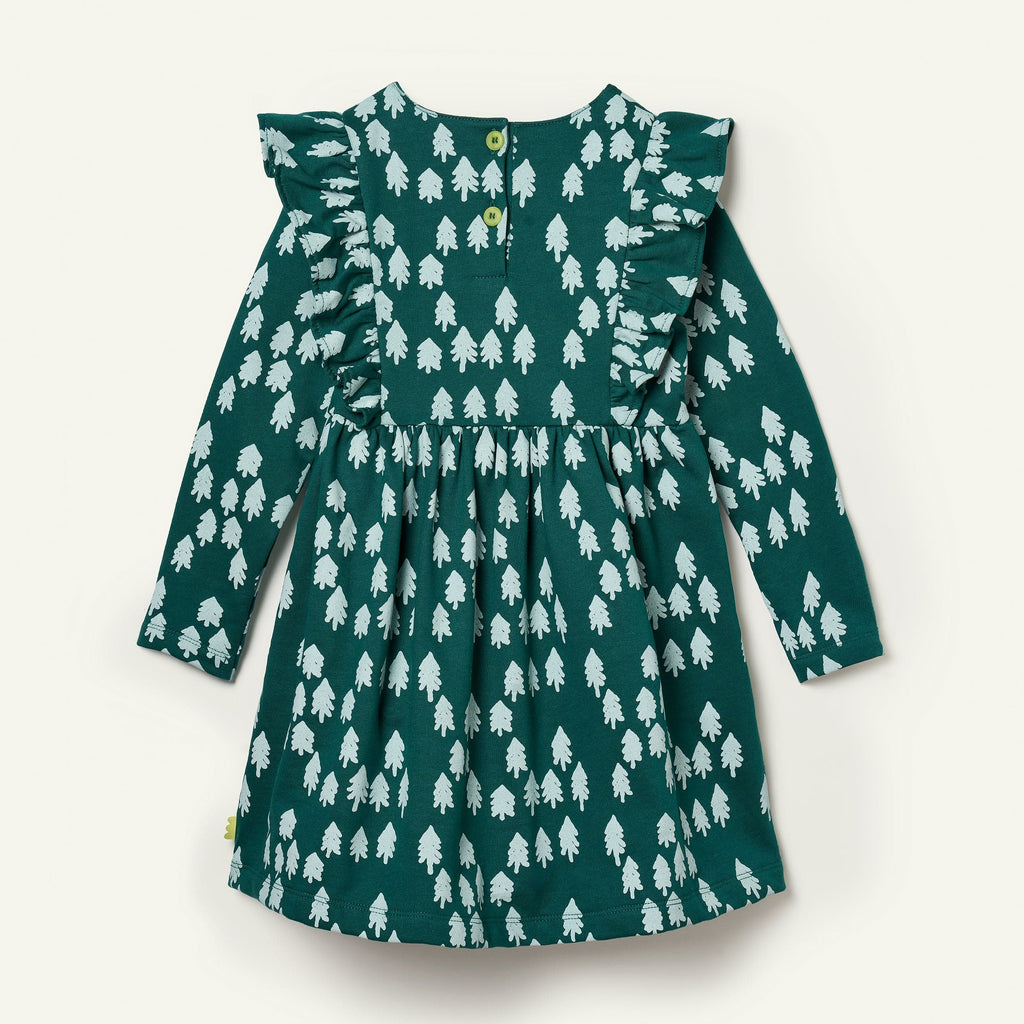 Mon Coeur Recycled Cotton Snowy Pine Ruffle Dress | Playroom Avenue