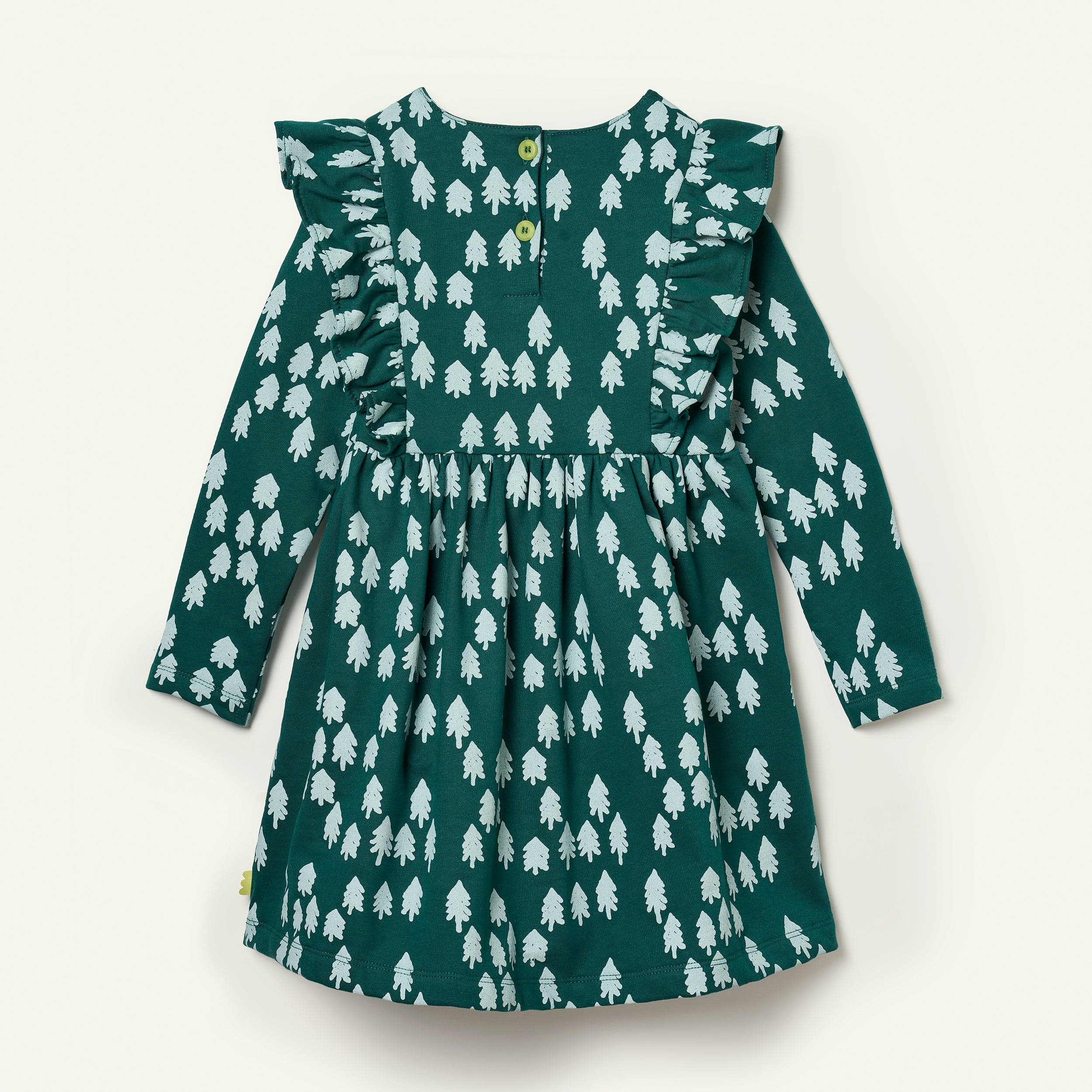 Mon Coeur Recycled Cotton Snowy Pine Ruffle Dress | Playroom Avenue