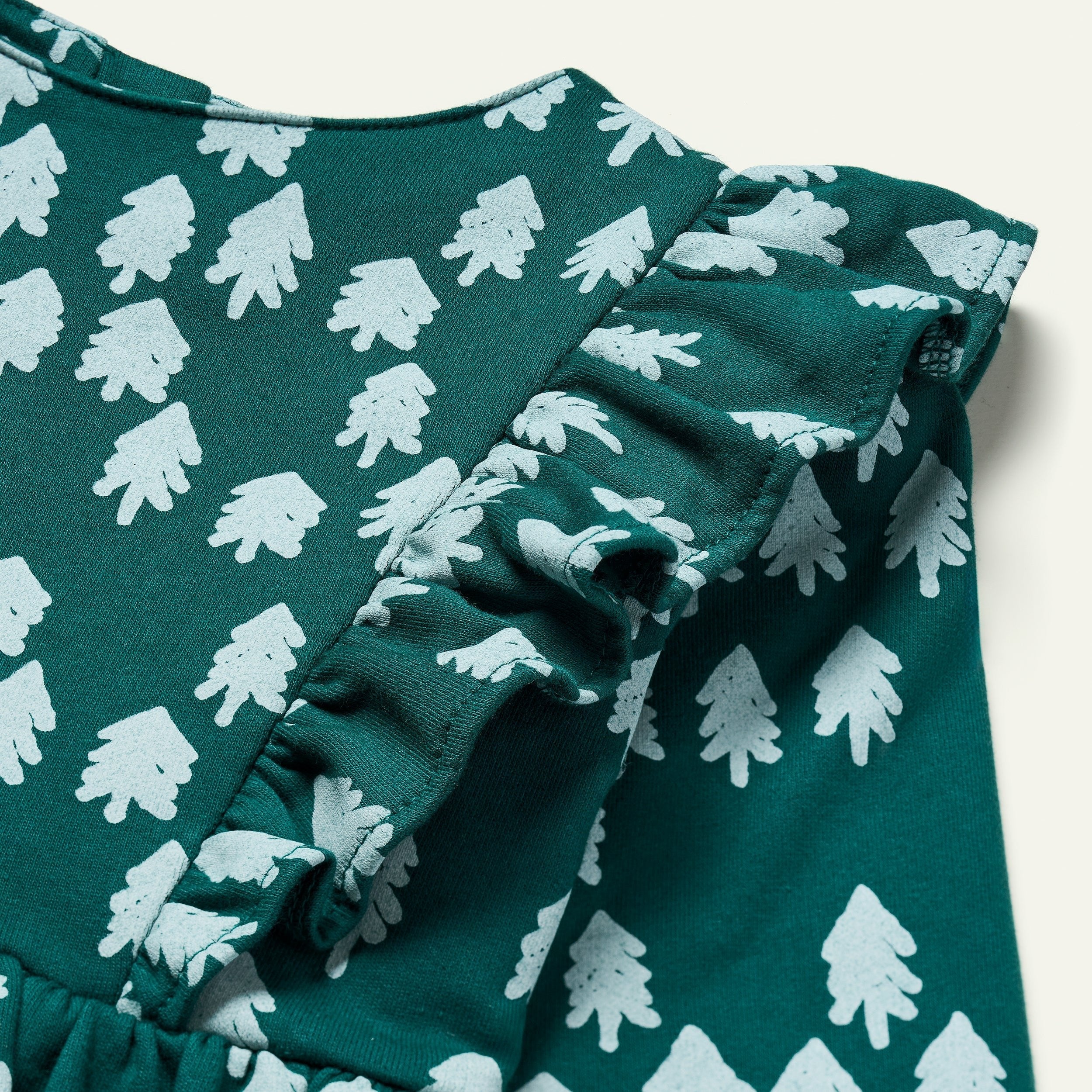 Mon Coeur Recycled Cotton Snowy Pine Ruffle Dress | Playroom Avenue