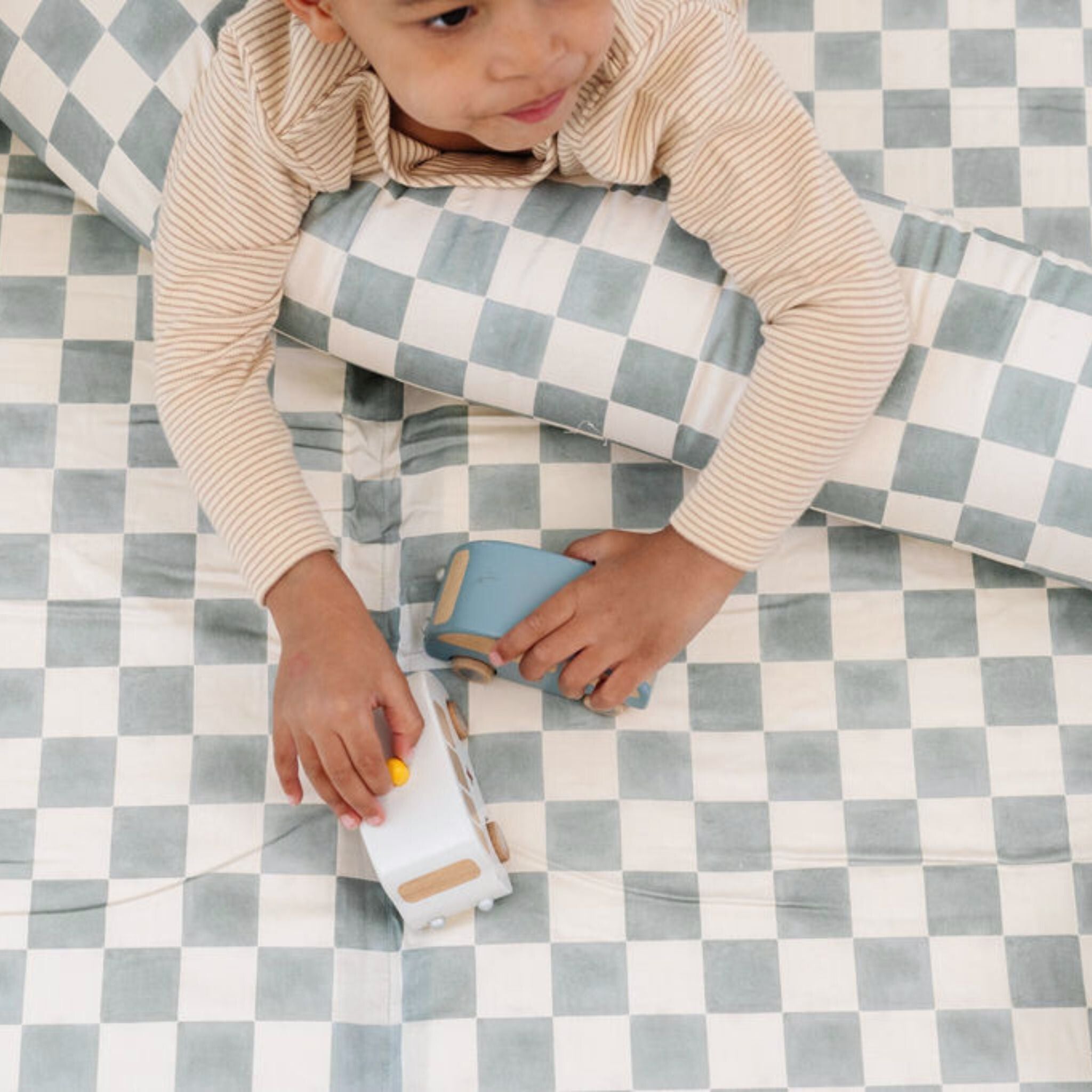 Toki Kids Checker Matcha Organic Cotton Mat - Playroom Avenue